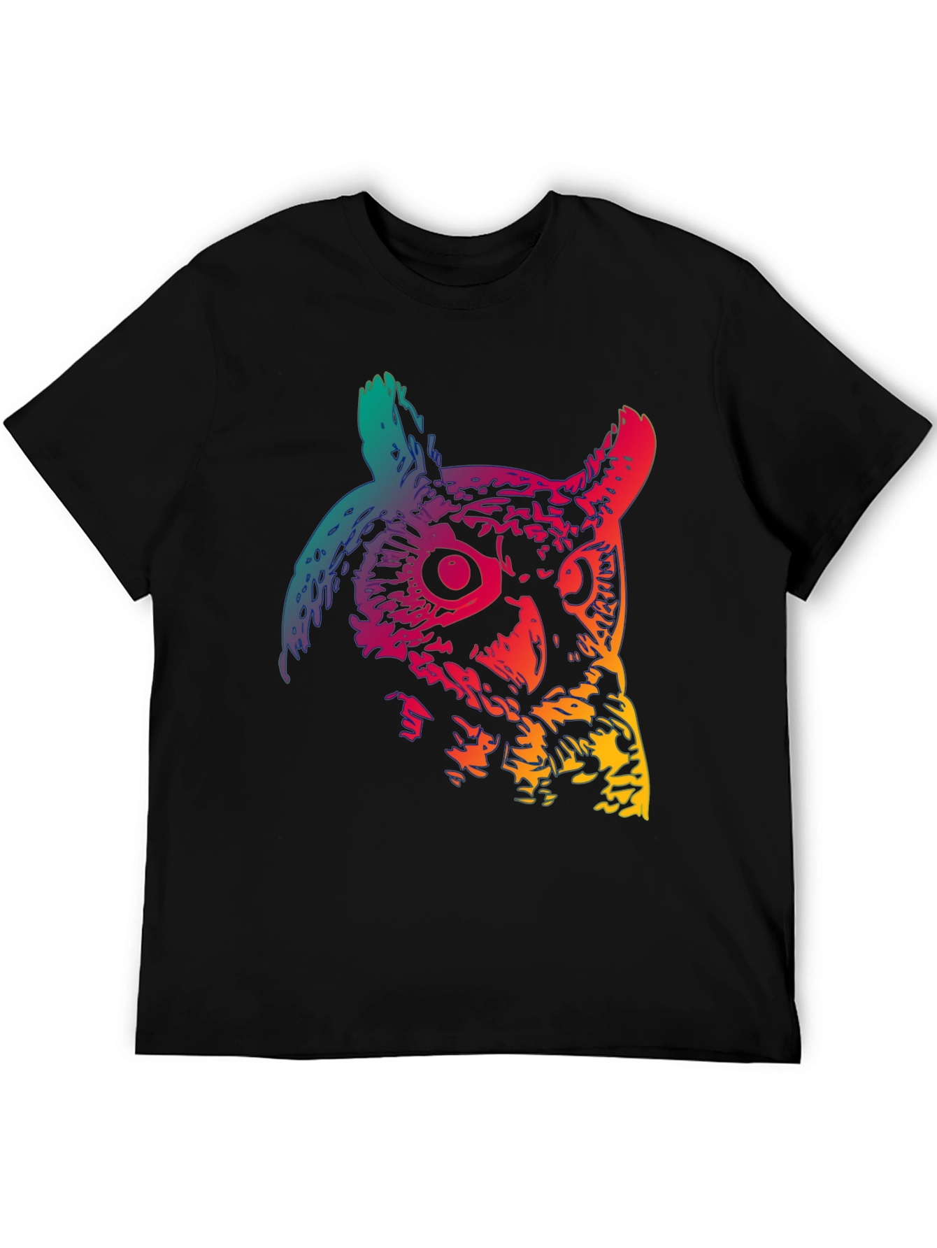 Black Rainbow Owl Graphic Print Black T-Shirt view 5