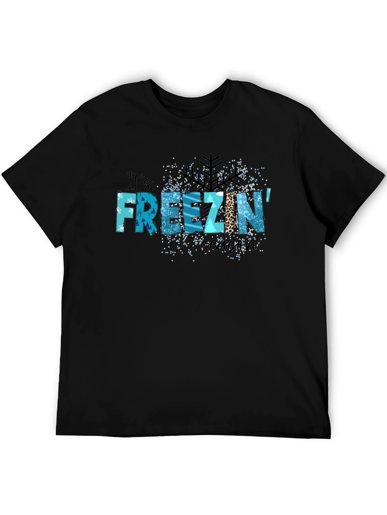 Black It's Freezin' Season Black Graphic T-Shirt view 5