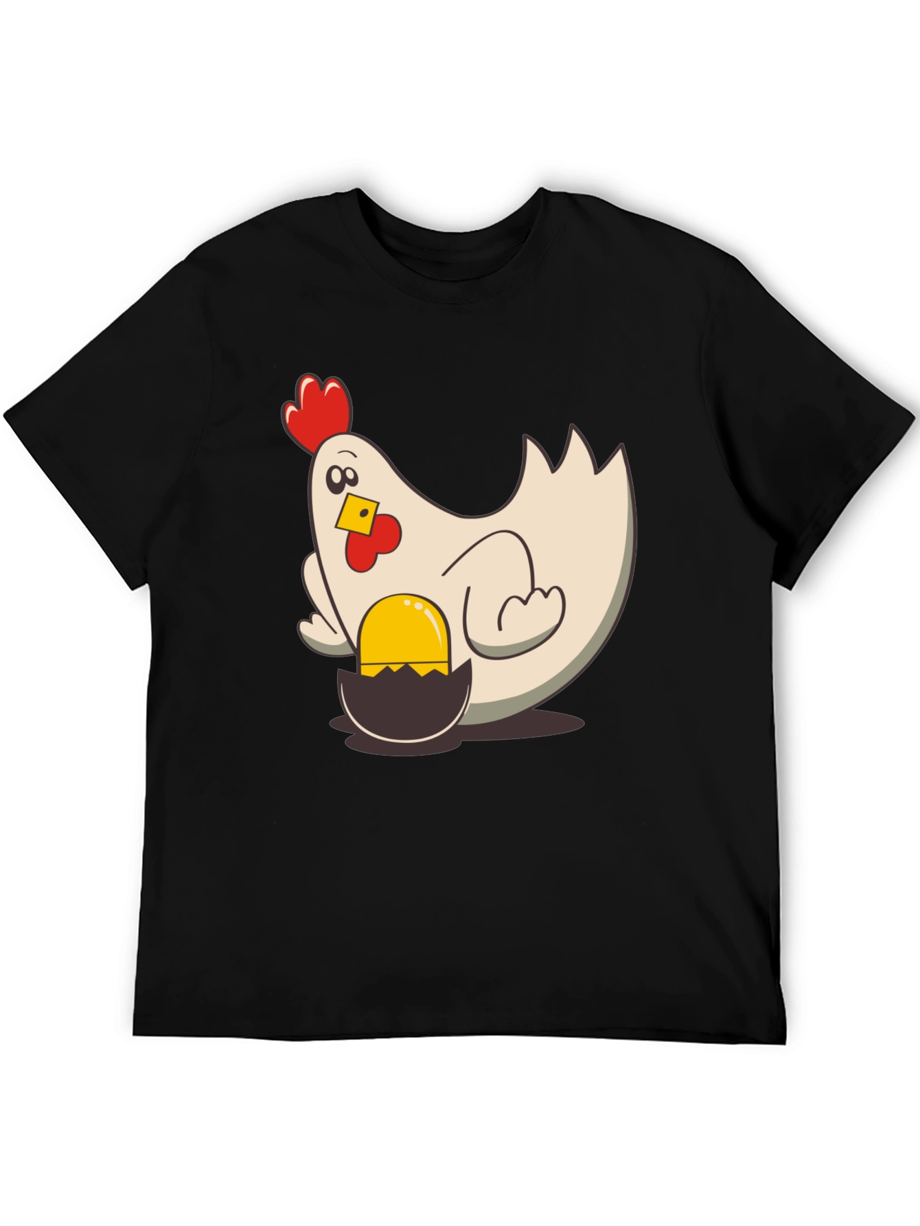 Black Funny Chicken and Egg Cartoon T-Shirt view 5