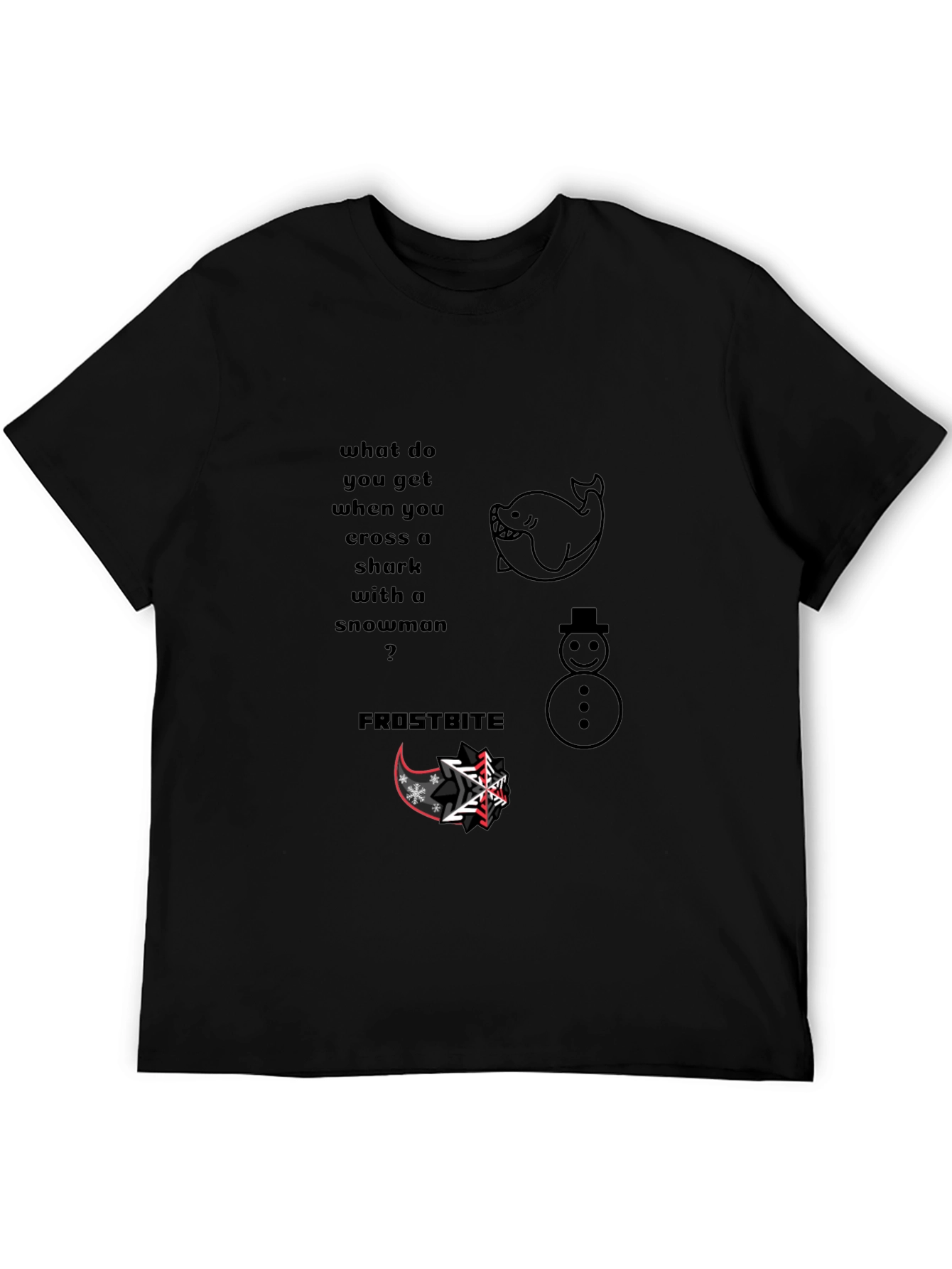 Black Shark Snowman Frostbite Pun T-Shirt view 5