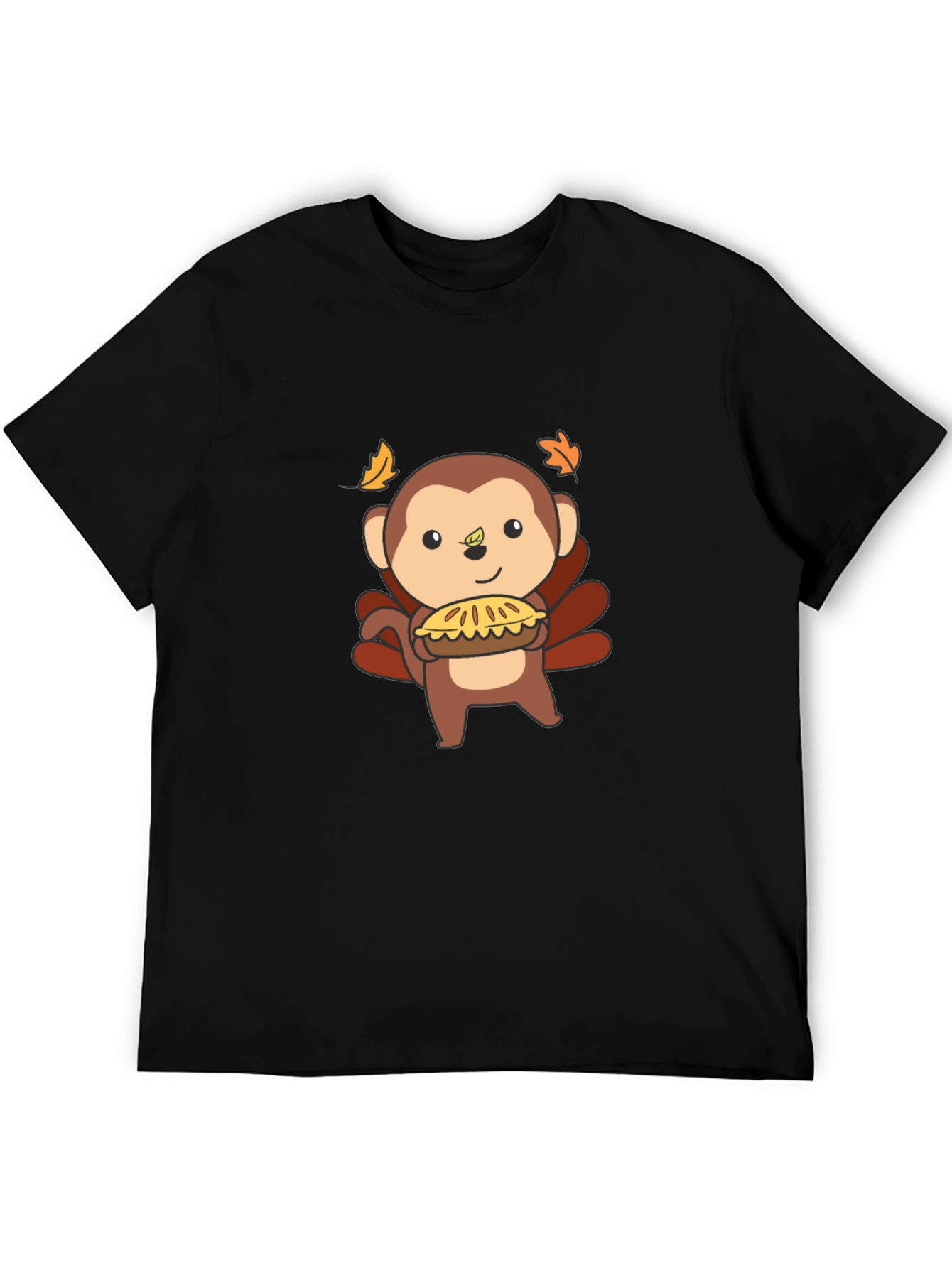 Black Thanksgiving Monkey Holding Pie Black T-Shirt view 5