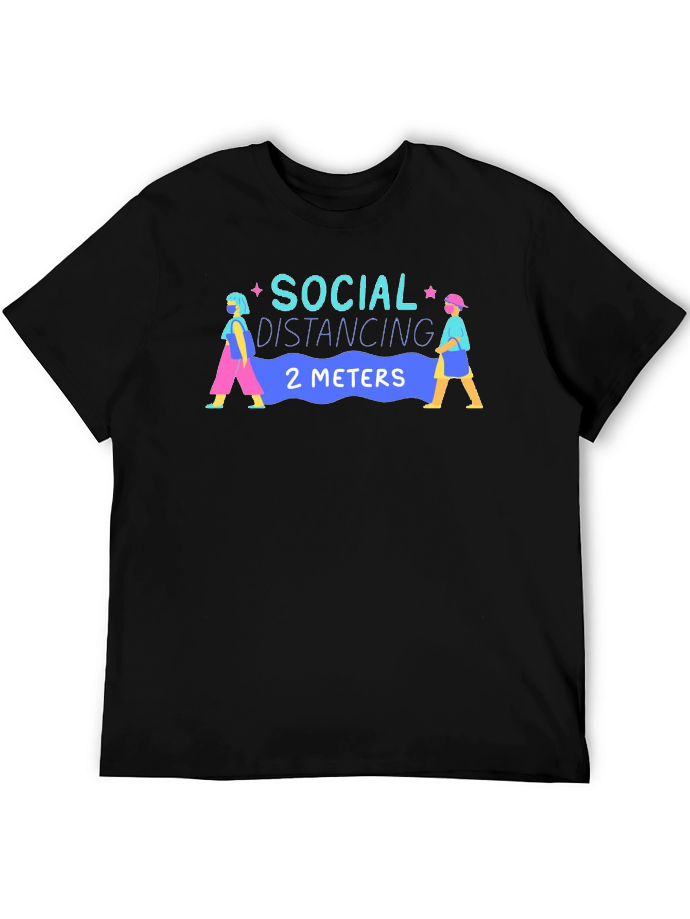 Black Social Distancing 2 Meters T-Shirt - Novelty Graphic Tee view 5