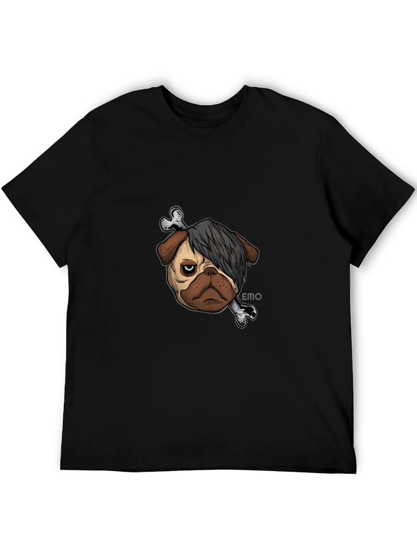 Black Emo Pug T-Shirt - Unisex Black Cotton Graphic Tee view 5