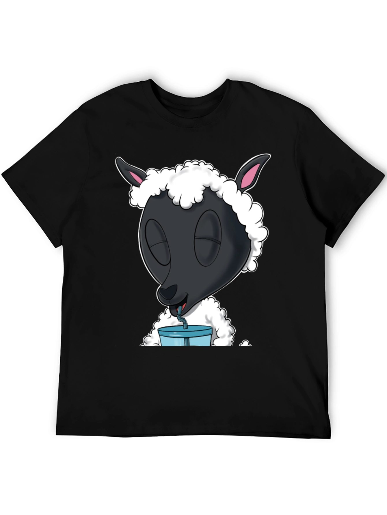 Black Black Sheep Drinking T-Shirt - Cartoon Style view 5