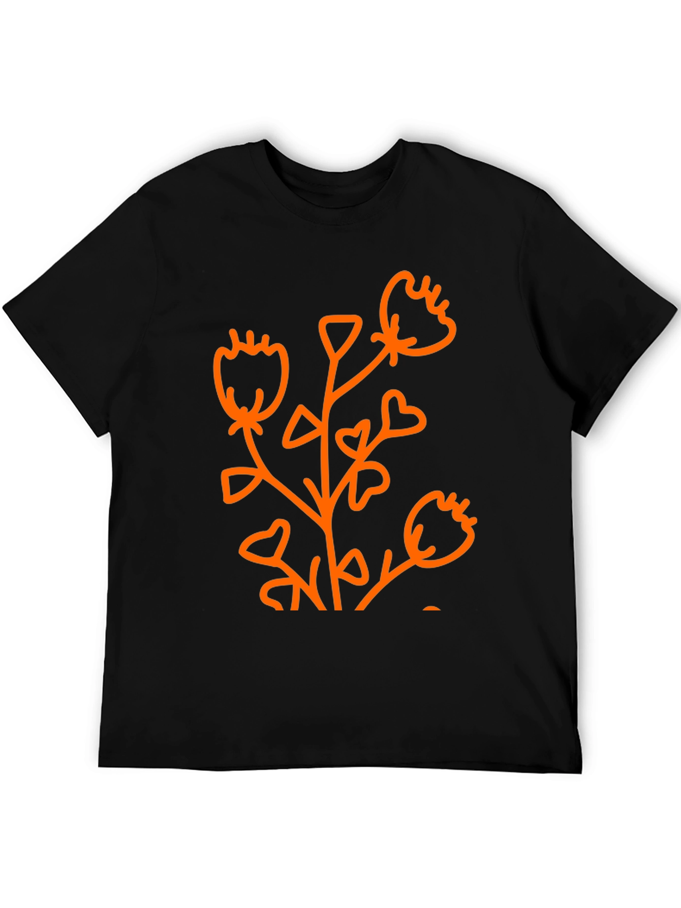 Black Black Graphic Tee - Abstract Orange Flower Design view 5