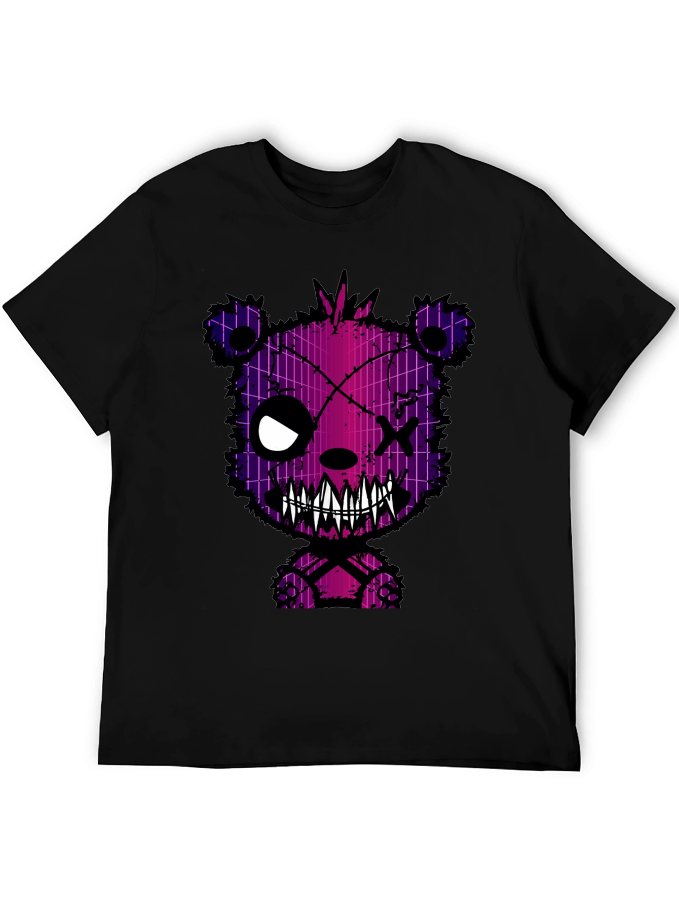 Black Creepy Bear Graphic Print T-Shirt view 5