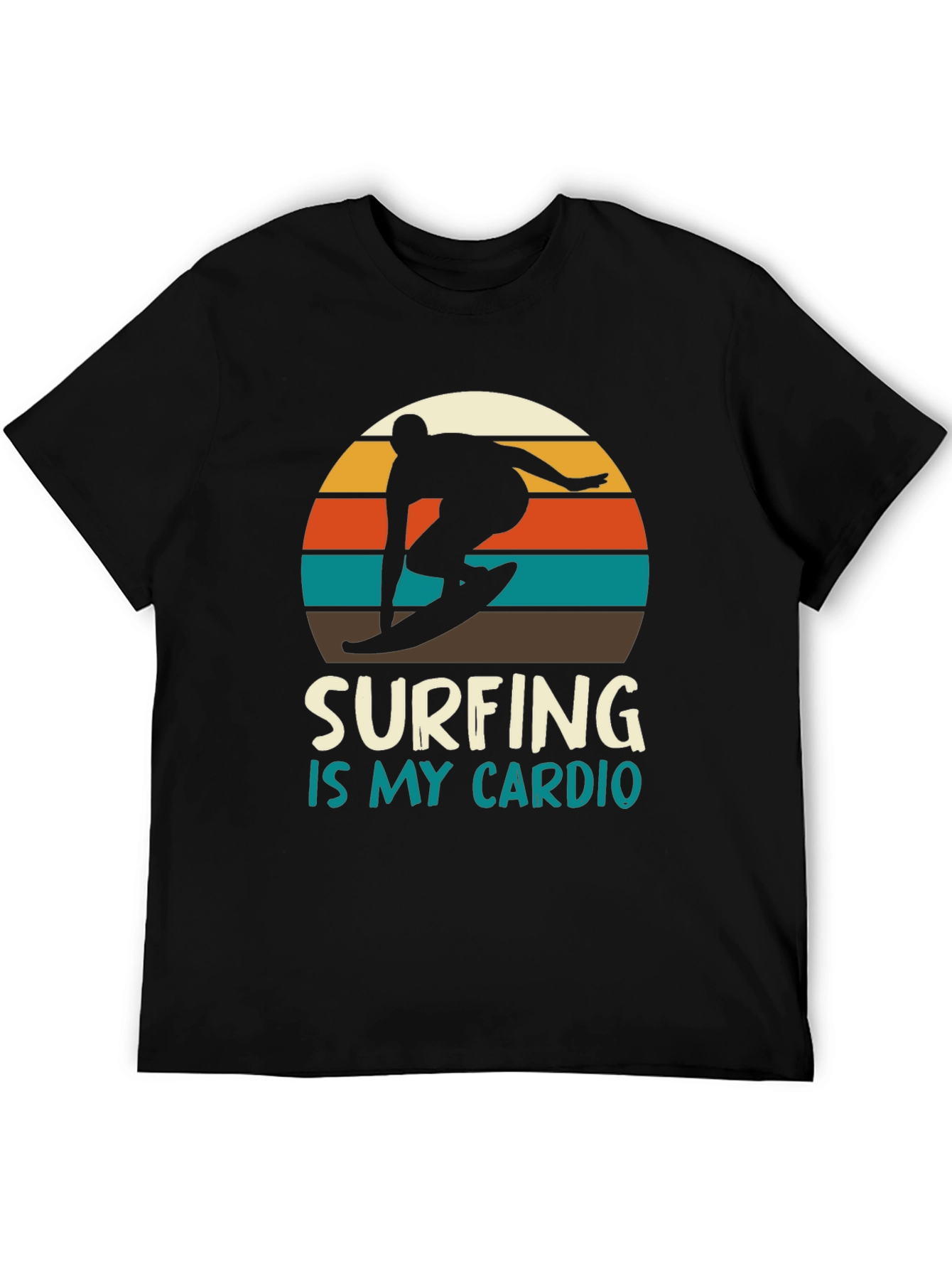 Black Surfing is My Cardio T-Shirt - Retro Sunset Design view 5