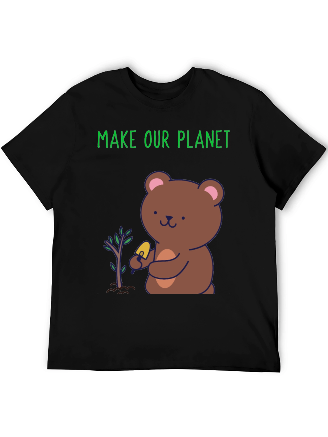 Black Plant a Tree Bear Graphic Tee - Make Our Planet view 5