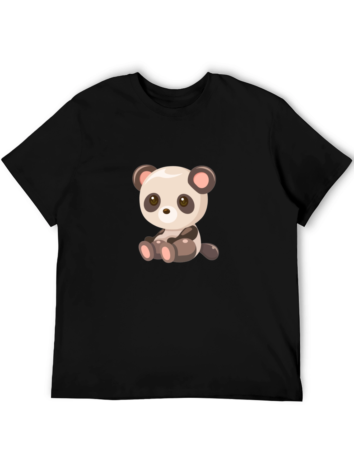 Black Cute Cartoon Panda Bear Black T-Shirt view 5
