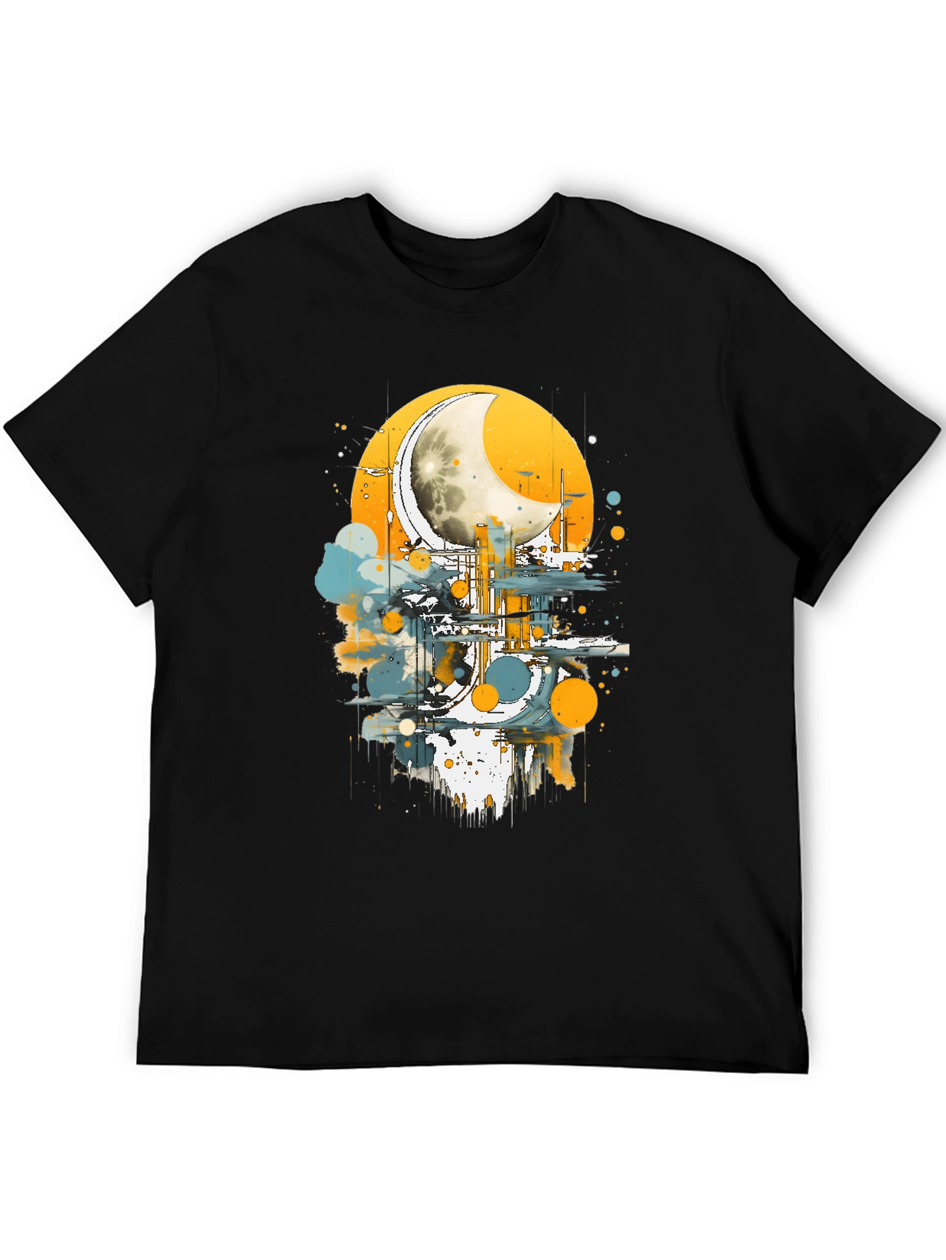 Black Abstract Moon Graphic Tee - Stylish Black Cotton T-Shirt view 5