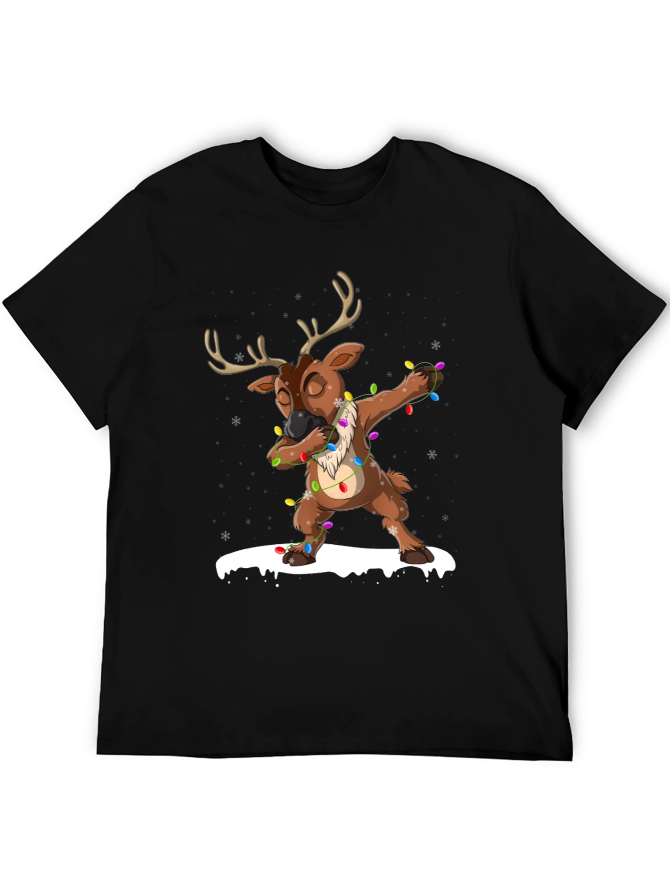 Black Dabbing Reindeer Christmas T-Shirt view 5