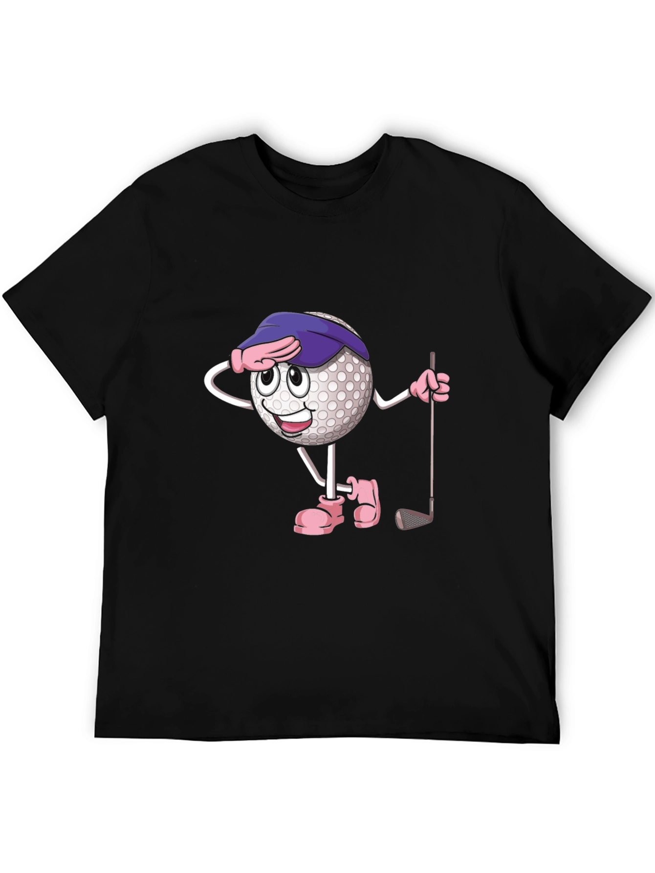 Black Funny Golf Ball Cartoon T-Shirt view 5