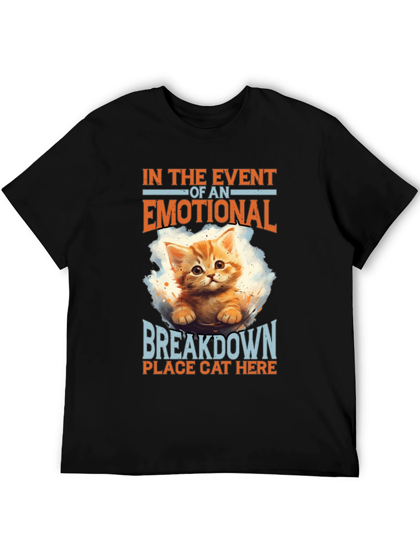 Black Emotional Breakdown Cat T-Shirt view 5