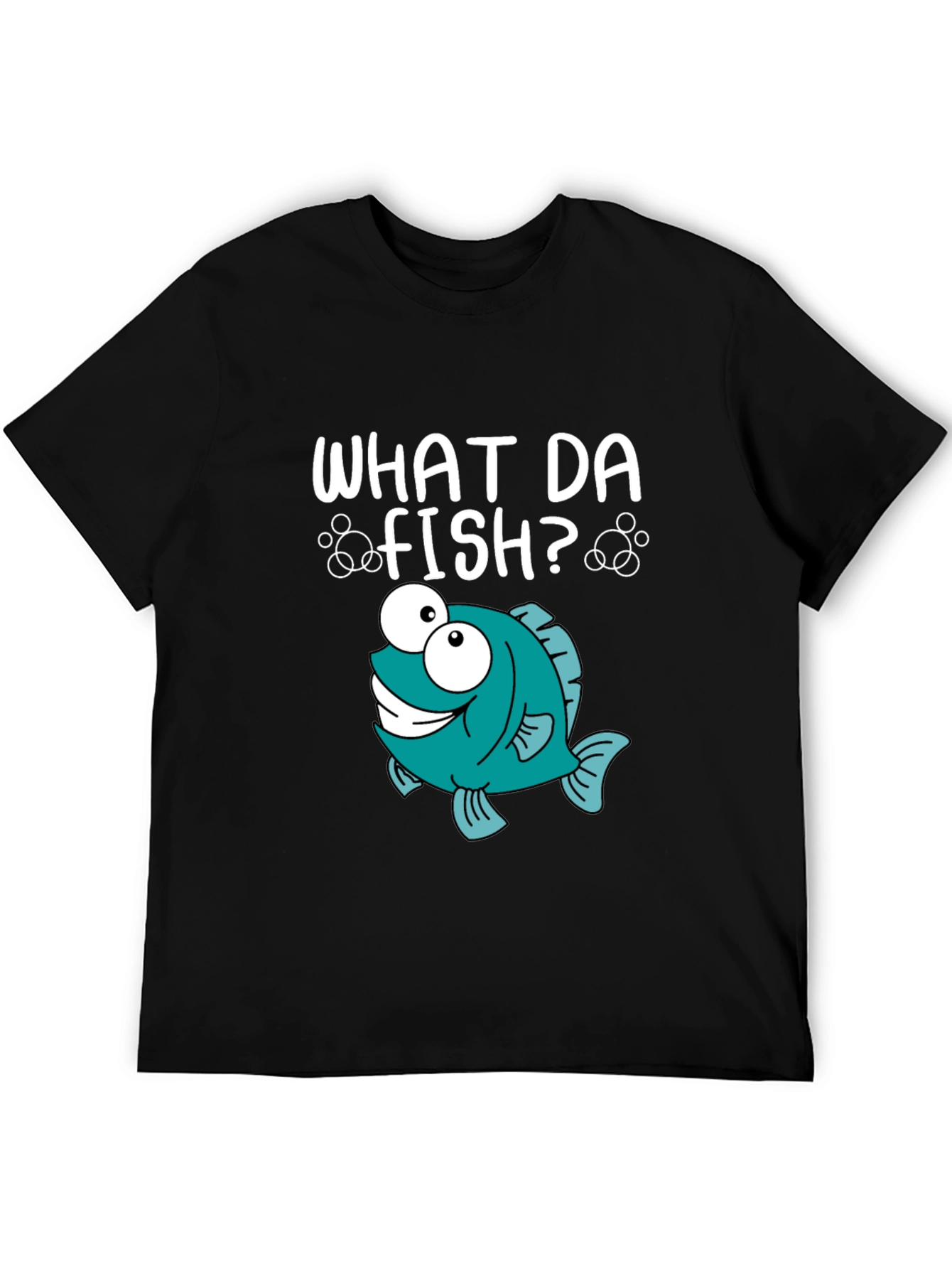 Black What Da Fish? Graphic T-Shirt - Funny Cartoon Fish Tee view 5