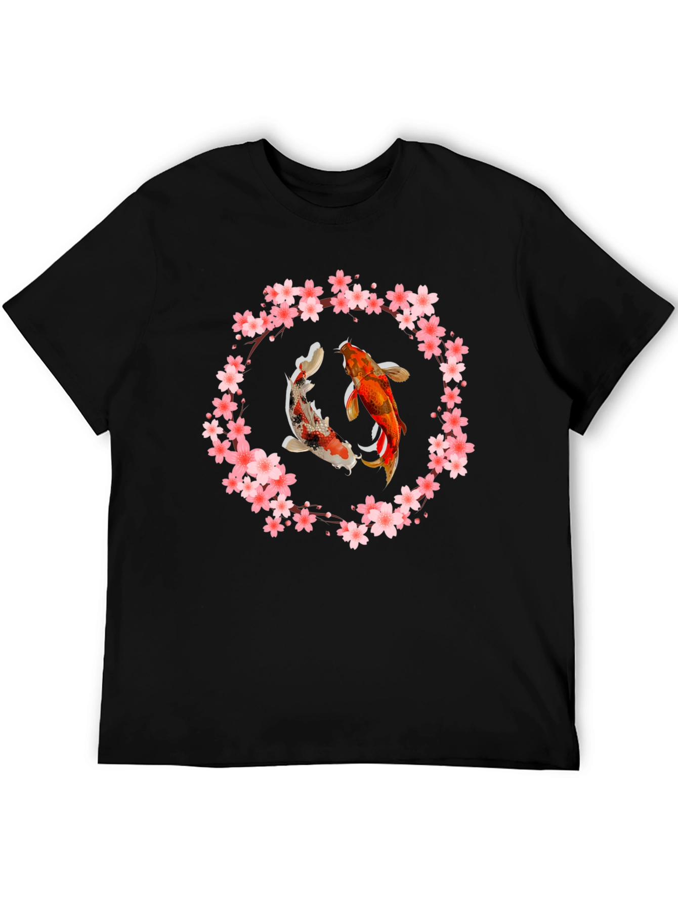 Black Koi Fish Cherry Blossom Graphic T-Shirt view 5