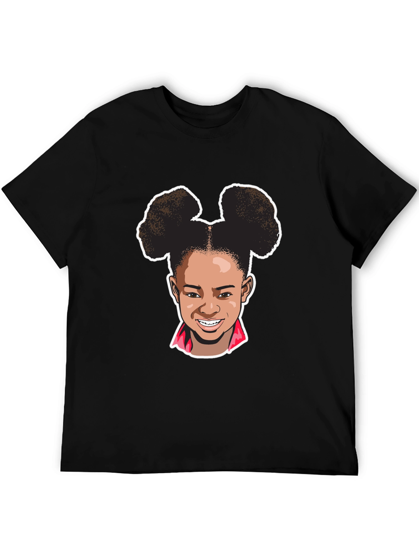 Black Cartoon Girl Graphic Tee - Black Cotton T-Shirt view 5