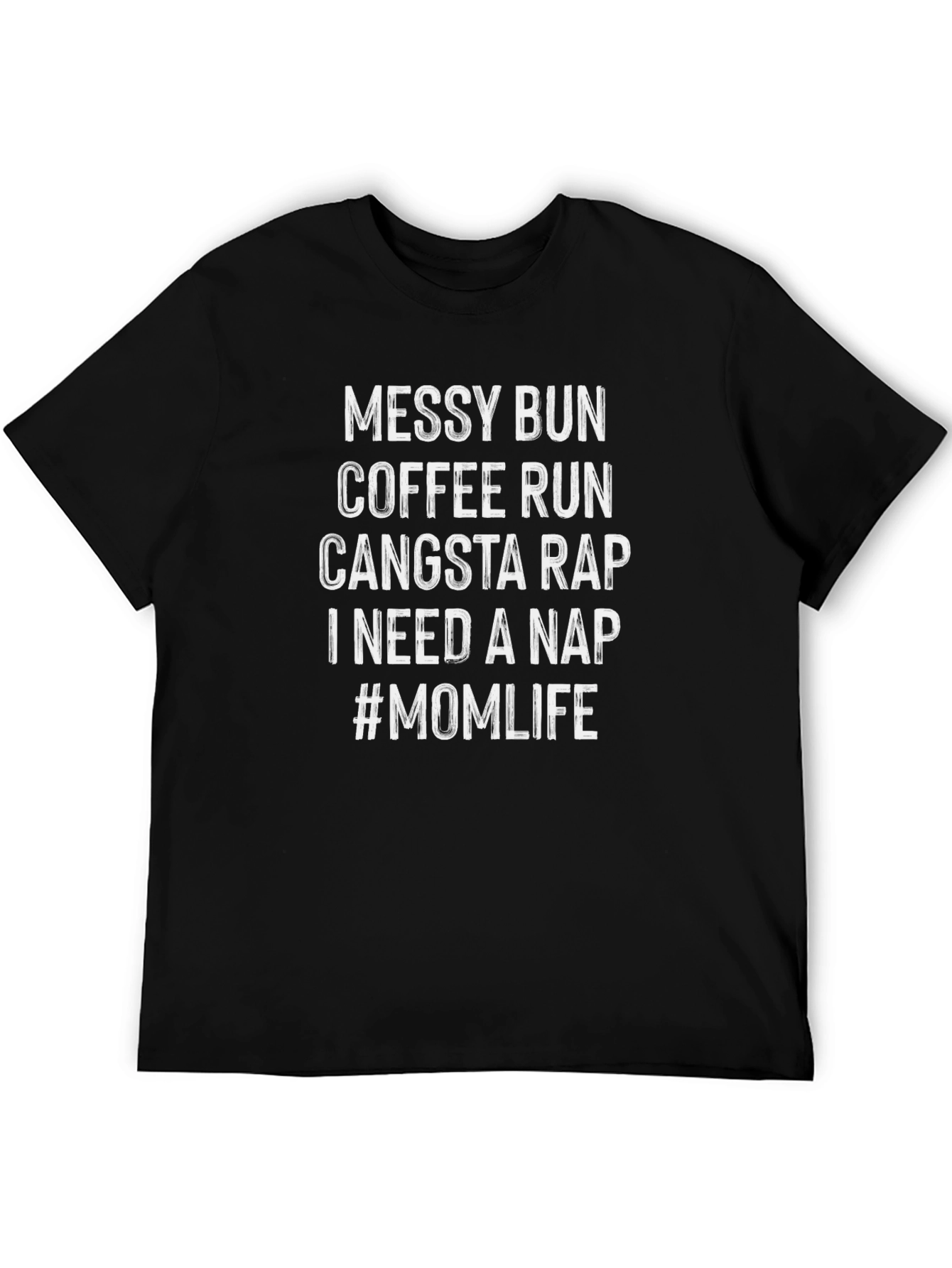 Black Messy Bun Coffee Run Mom Life T-Shirt view 5