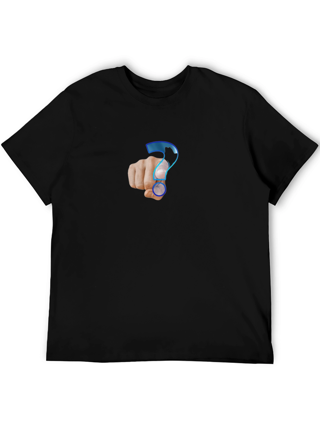 Black Men's Black T-Shirt - Question Mark Design view 5