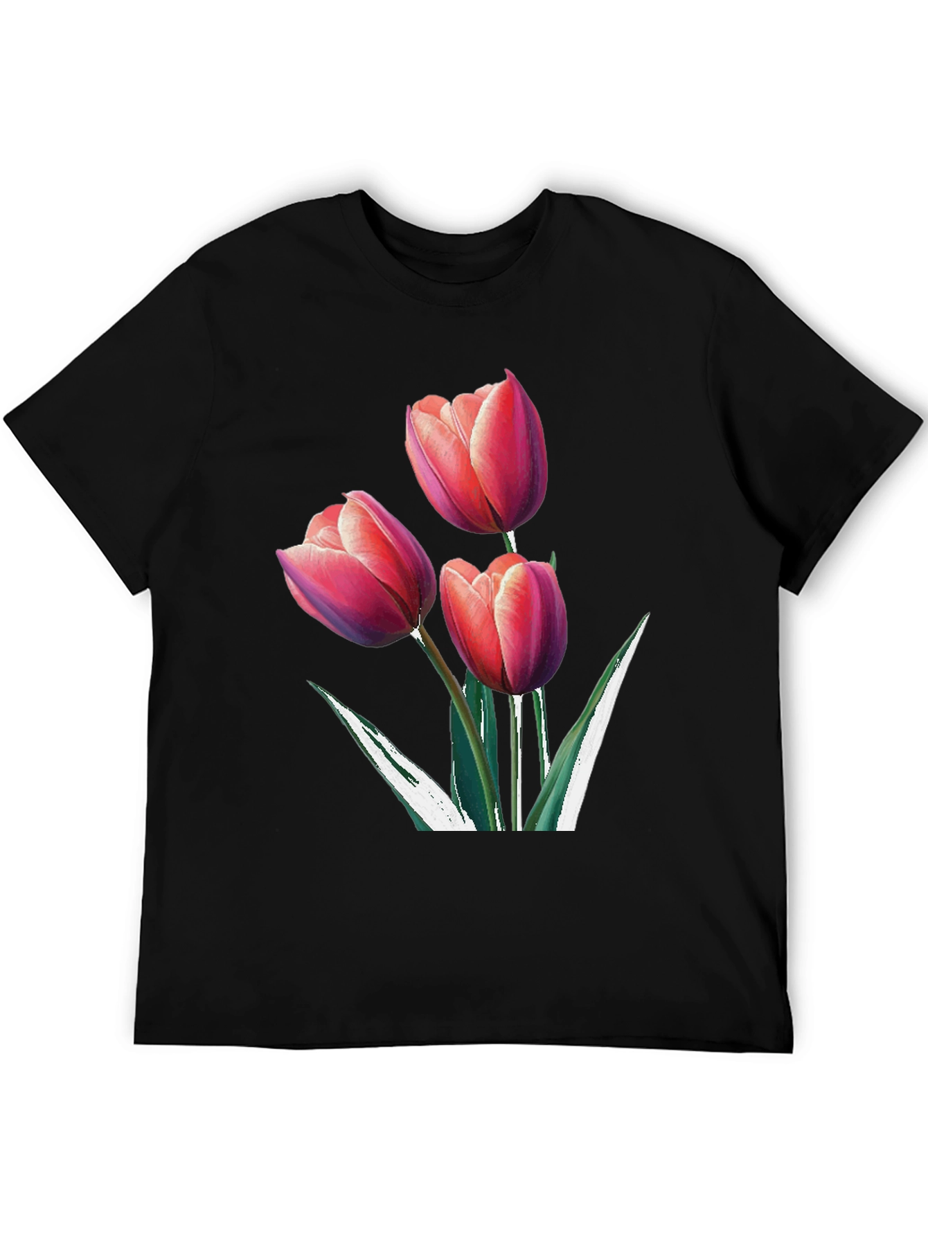 Black Floral Tulip Graphic Black Tee view 5