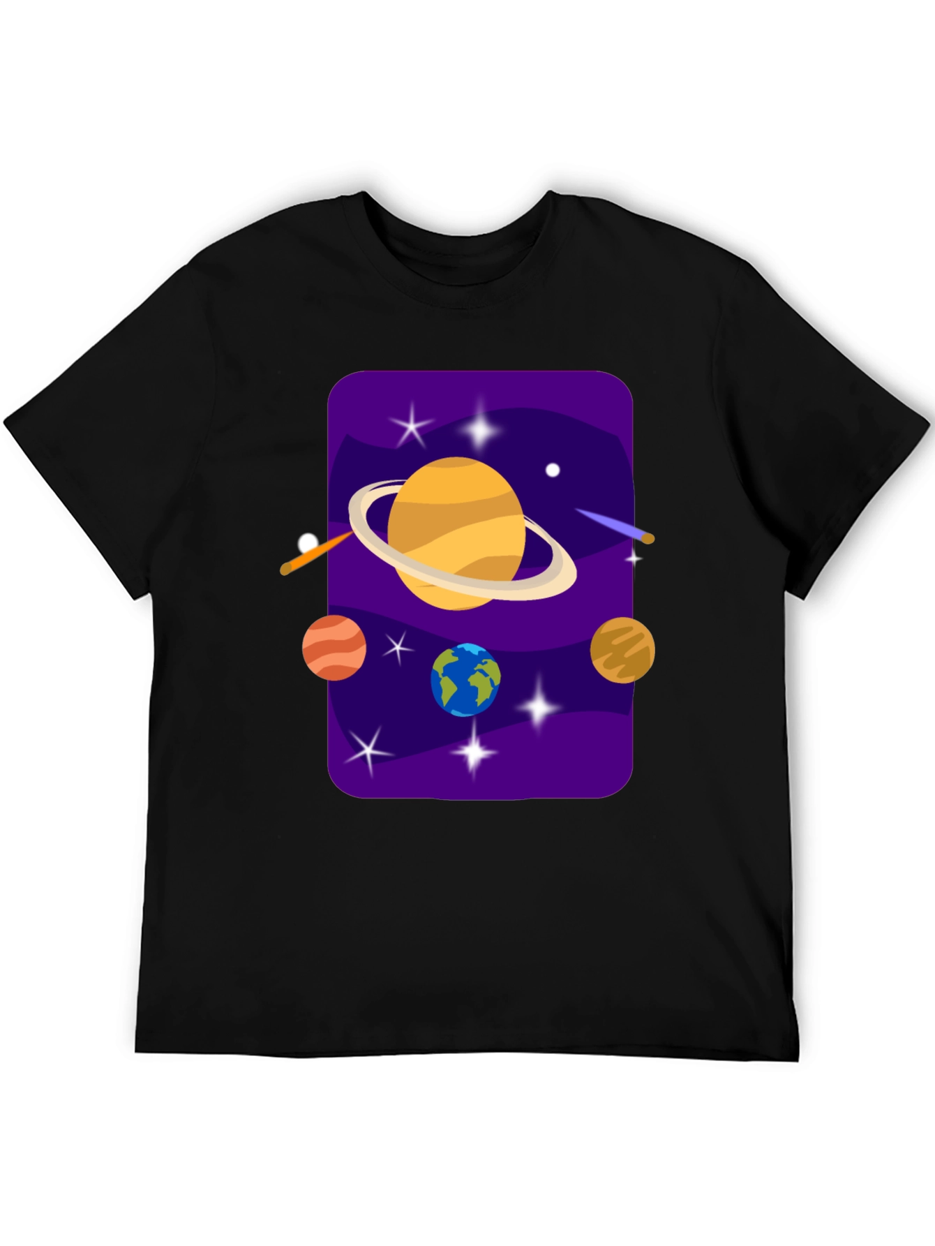 Black Space Galaxy T-Shirt - Planets and Stars Design view 5