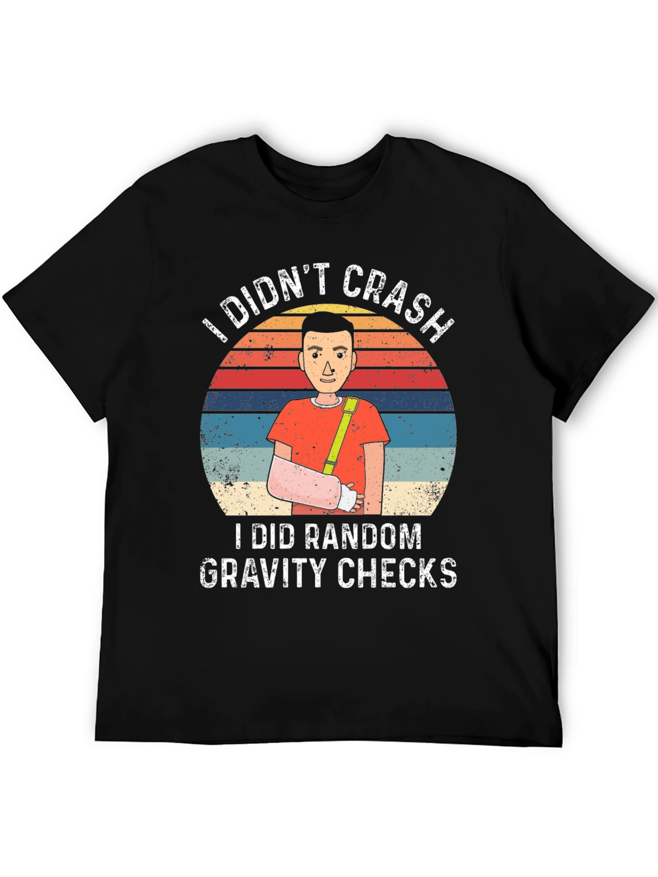 Black Funny Broken Arm Gravity Check T-Shirt view 5