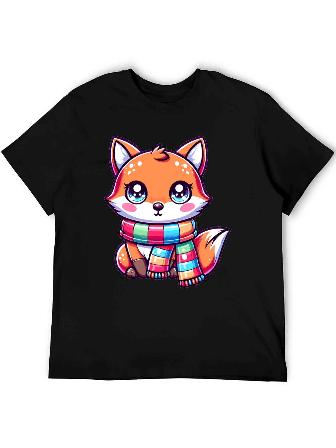 Black Cute Fox Scarf Graphic Tee view 5