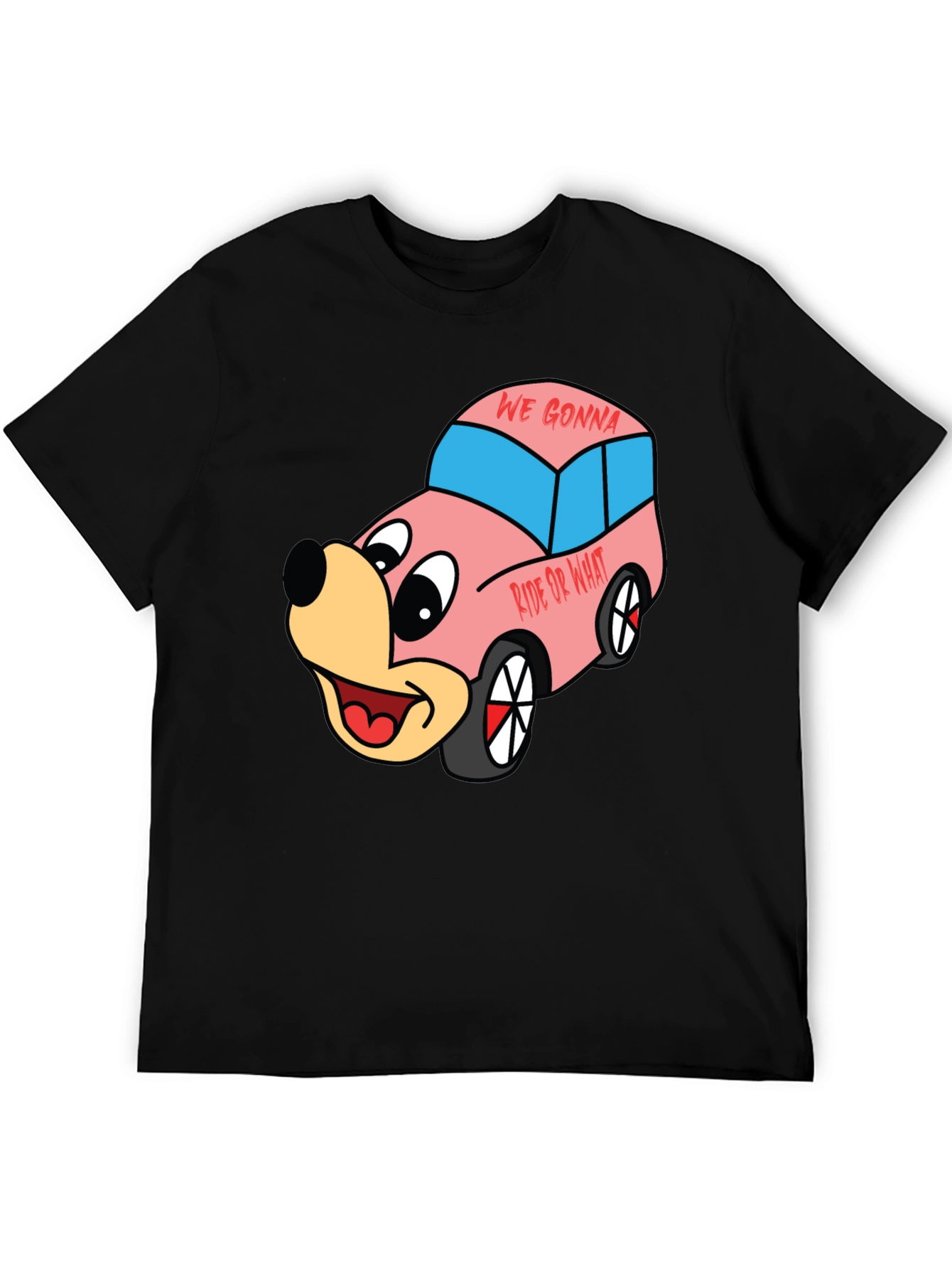 Black Cartoon Character Car Graphic T-Shirt view 5