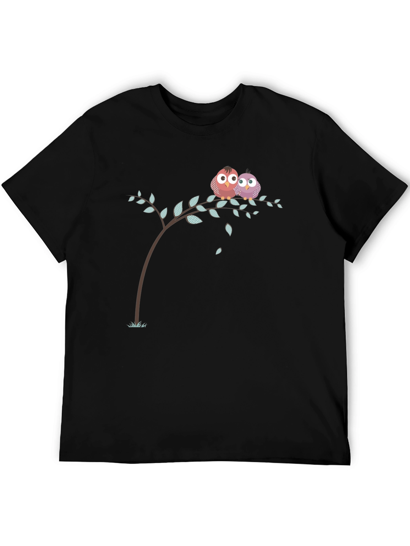 Black Cute Owl Couple on Branch Black T-Shirt view 5