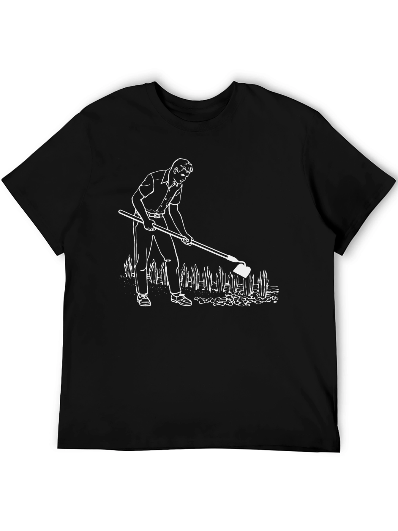 Black Men's Black T-Shirt with Gardening Graphic view 5