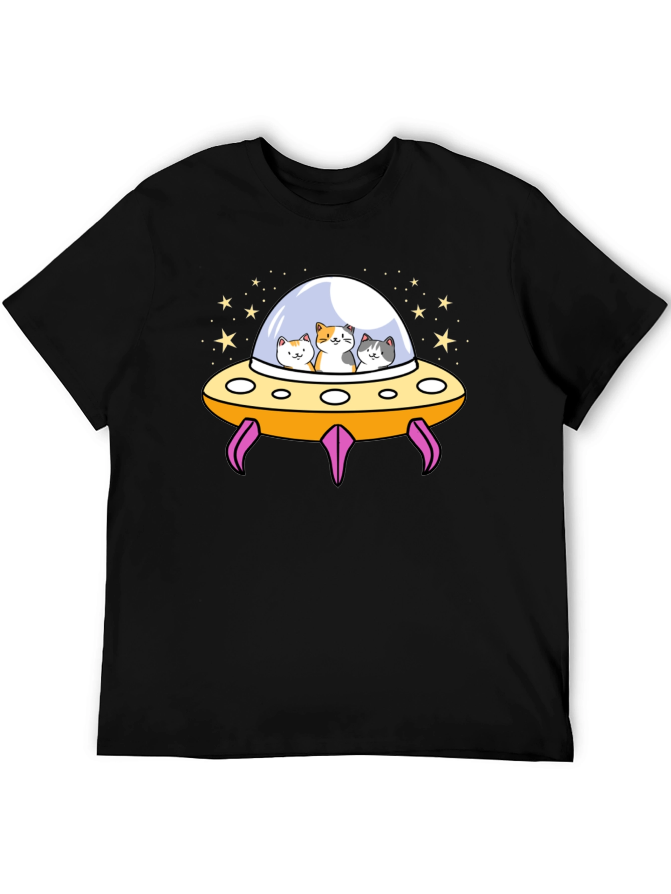 Black Cats in UFO T-Shirt - Black Graphic Tee view 5