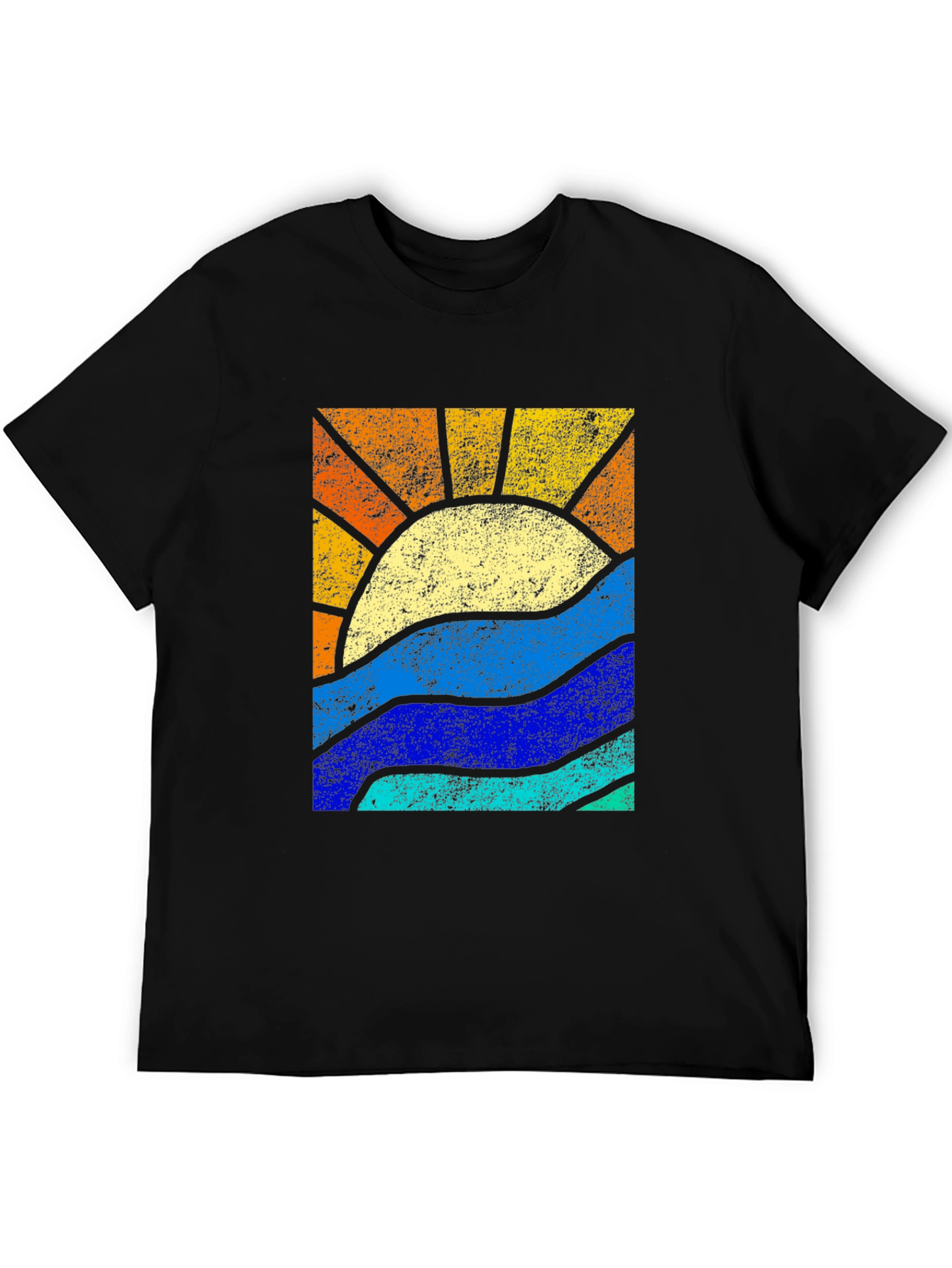Black Retro Sunset & Waves Graphic Tee - Black view 5