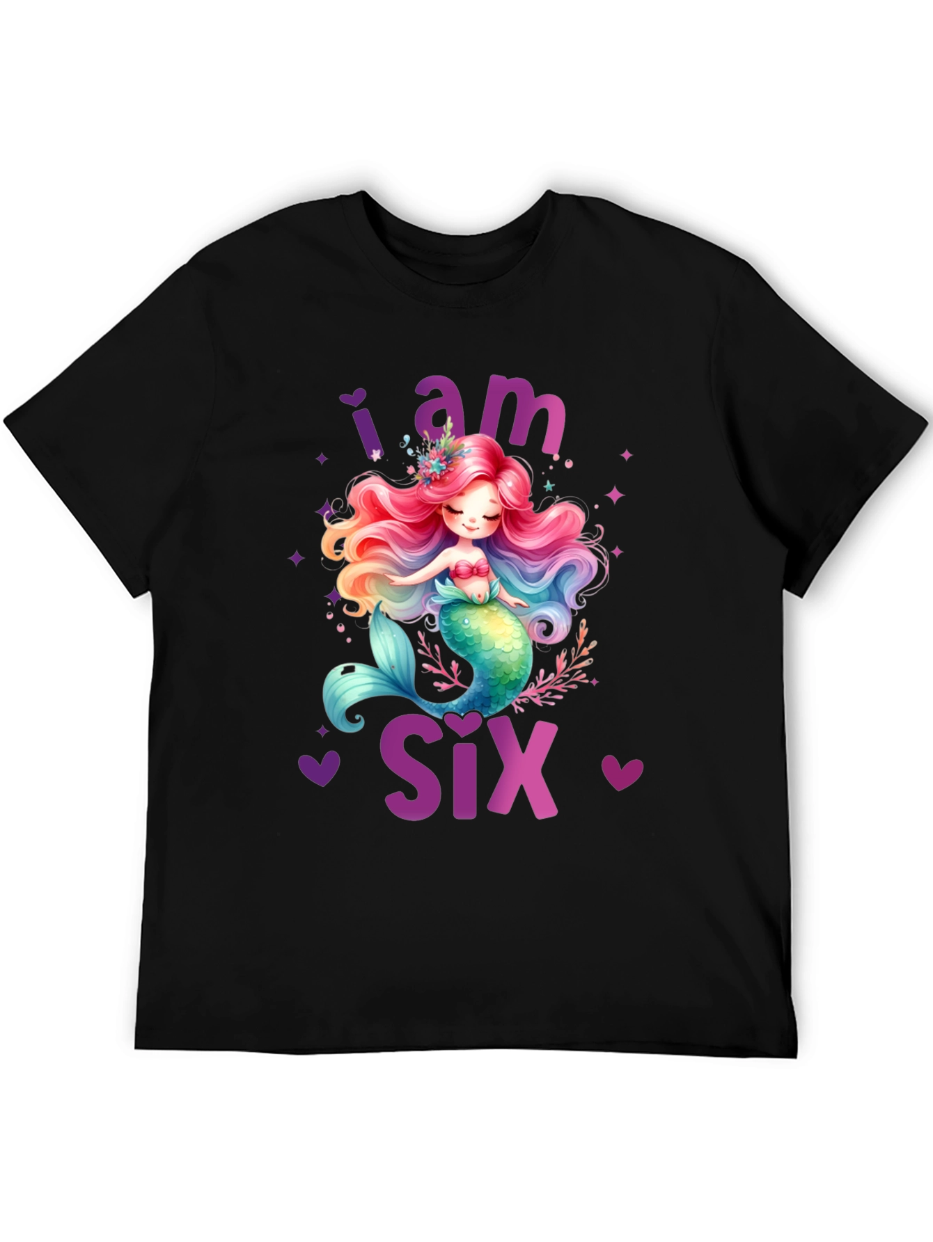 Black I am Six Mermaid Birthday T-Shirt view 5