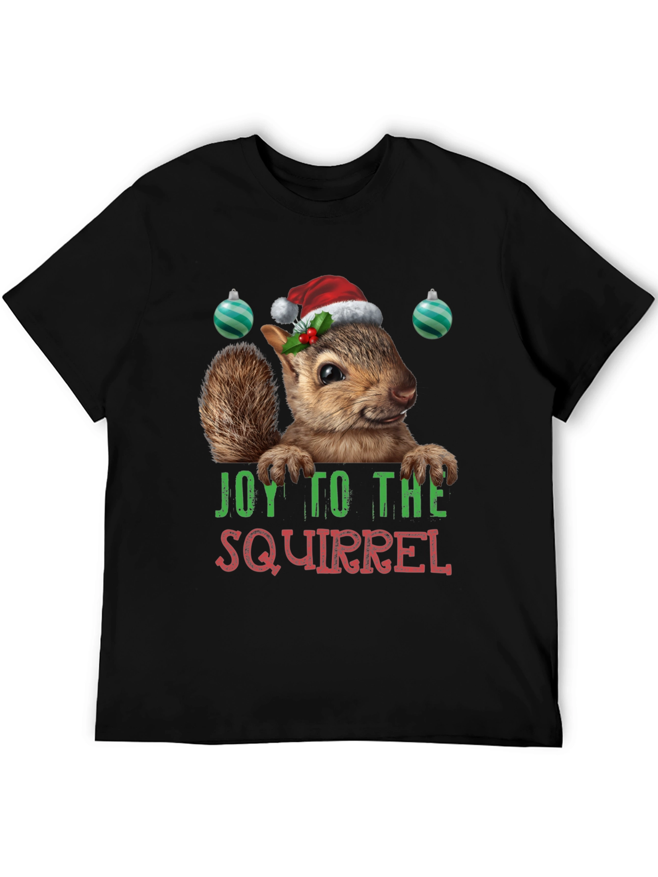Black Festive Squirrel Graphic Tee - Holiday Joy T-Shirt view 5