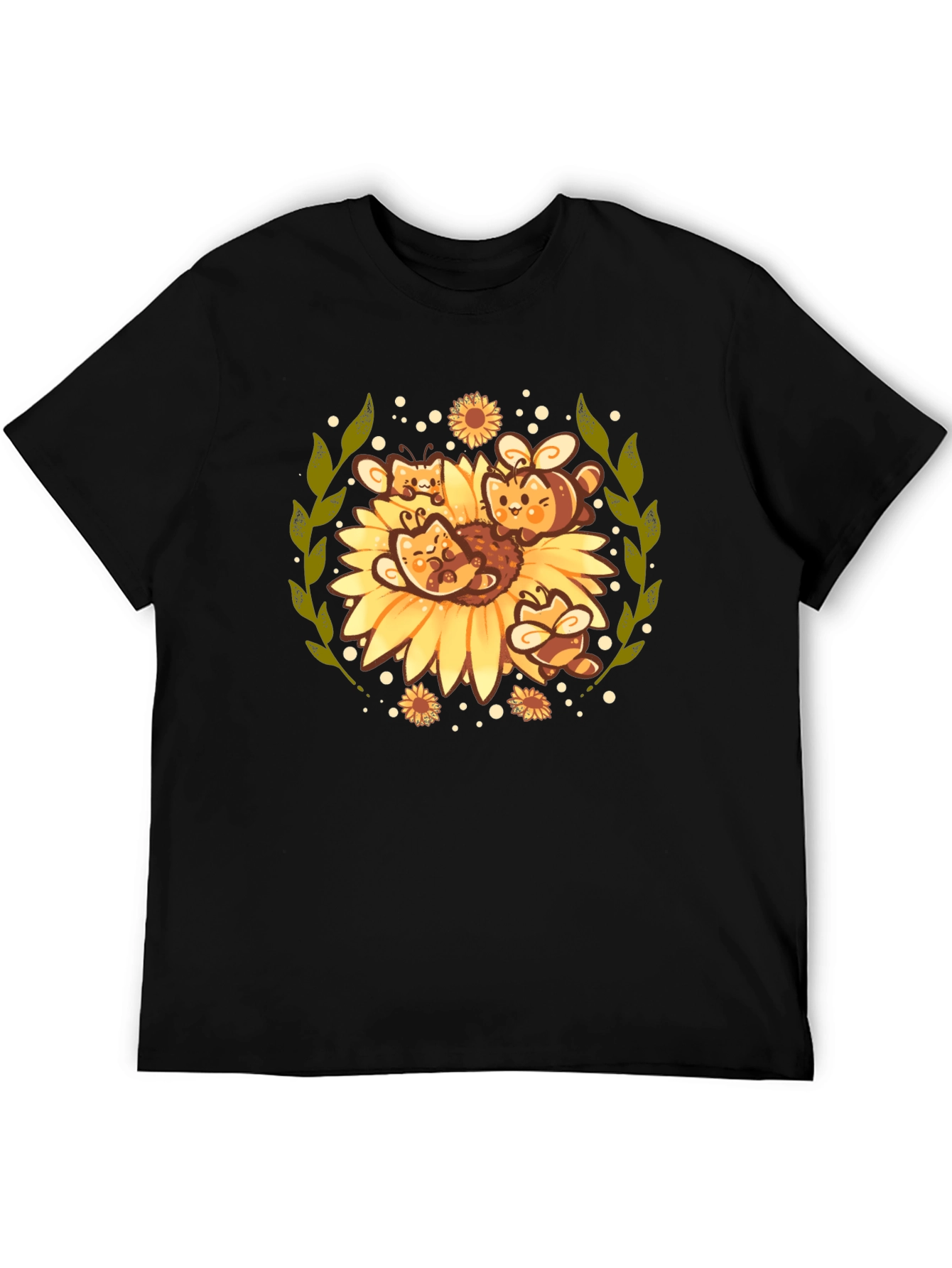 Black Cute Bee & Sunflower Graphic Tee view 5