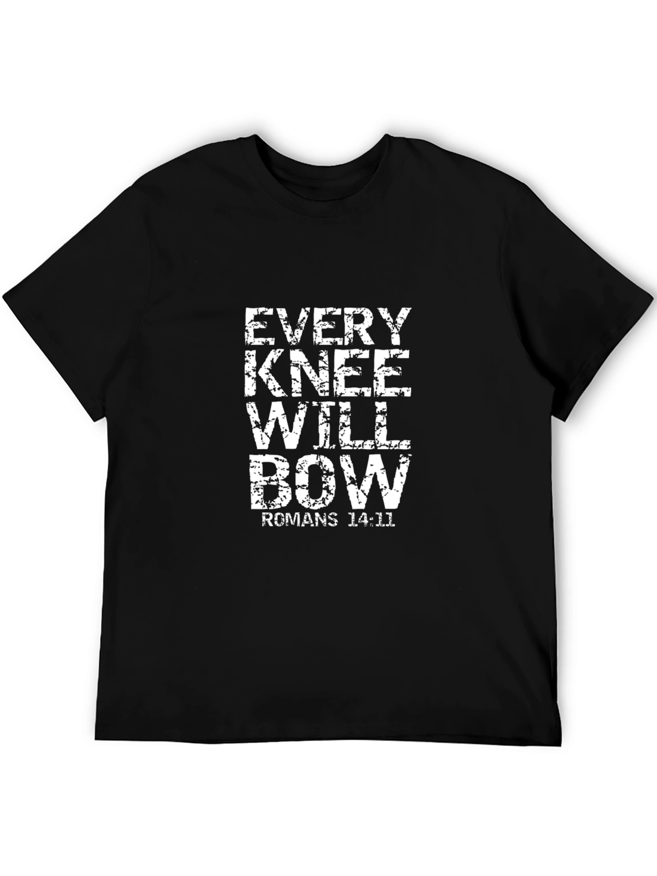 Black Every Knee Will Bow Romans 14:11 Black T-Shirt view 5