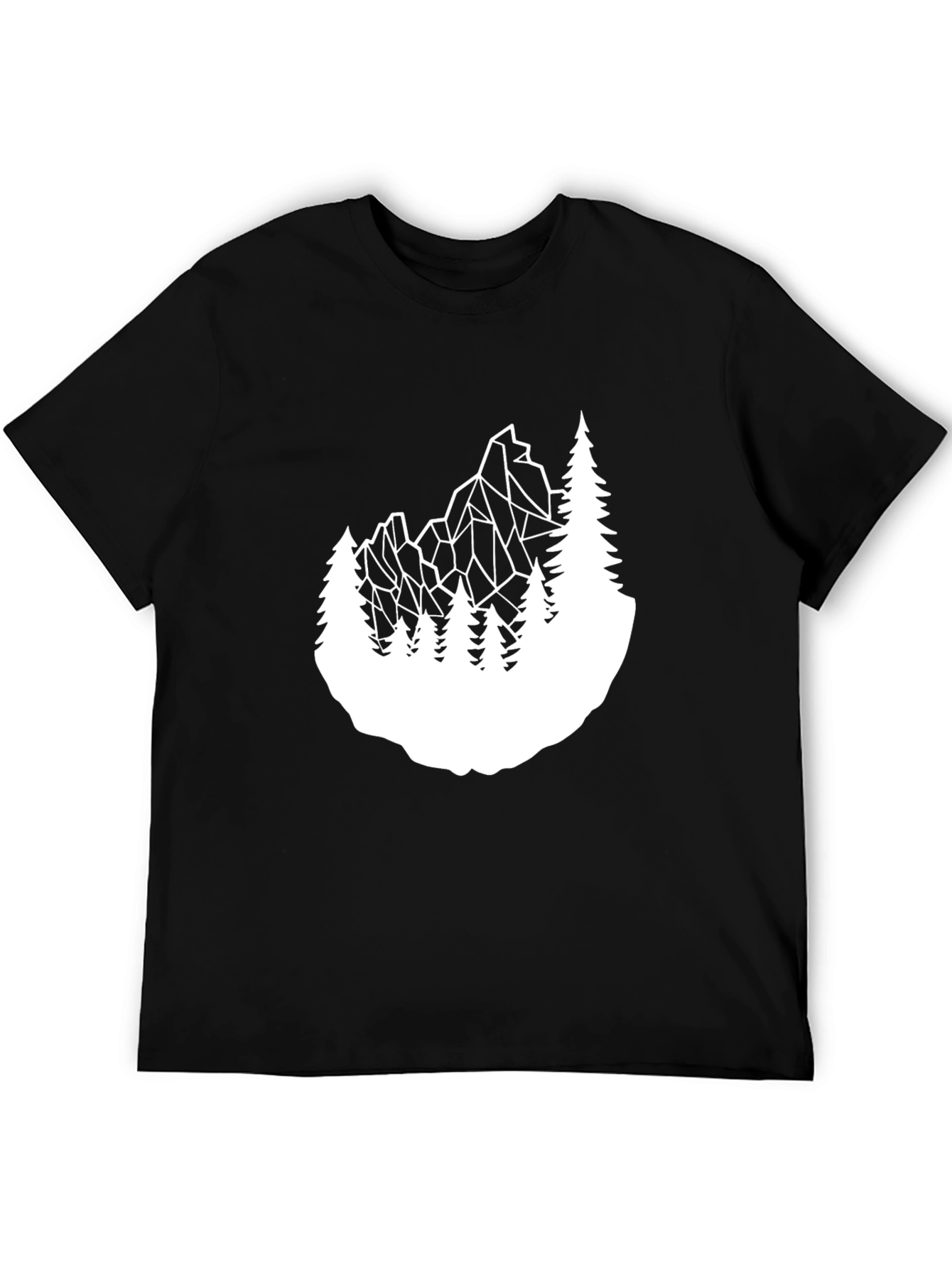Black Geometric Mountain & Trees Graphic Tee - Black view 5