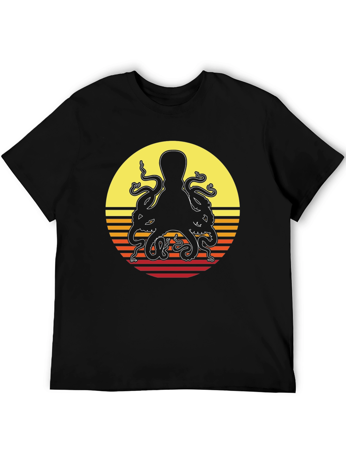 Black Retro Octopus Sunset Graphic T-Shirt view 5