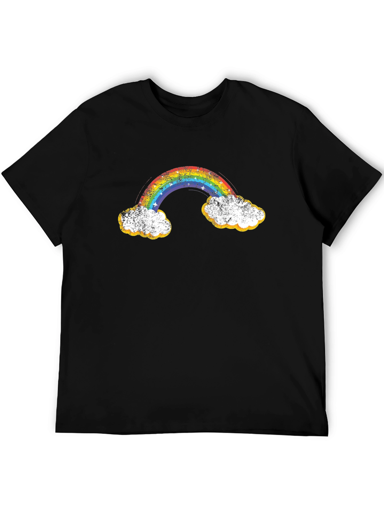 Black Rainbow Cloud Graphic Tee -  Retro Black T-Shirt view 5