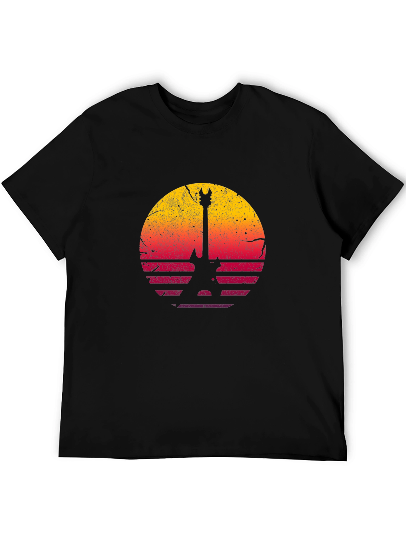 Black Retro Guitar Sunset T-Shirt - Rock Band Graphic Tee view 5