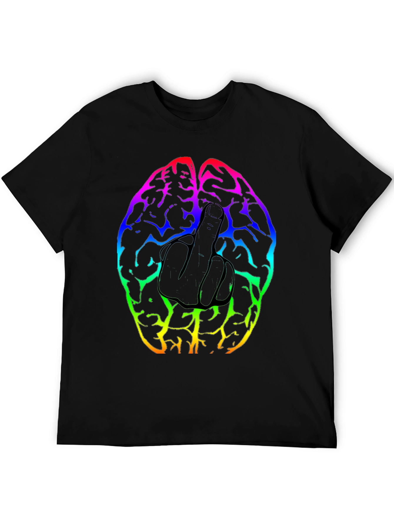 Black Rainbow Brain Middle Finger Graphic T-Shirt view 5