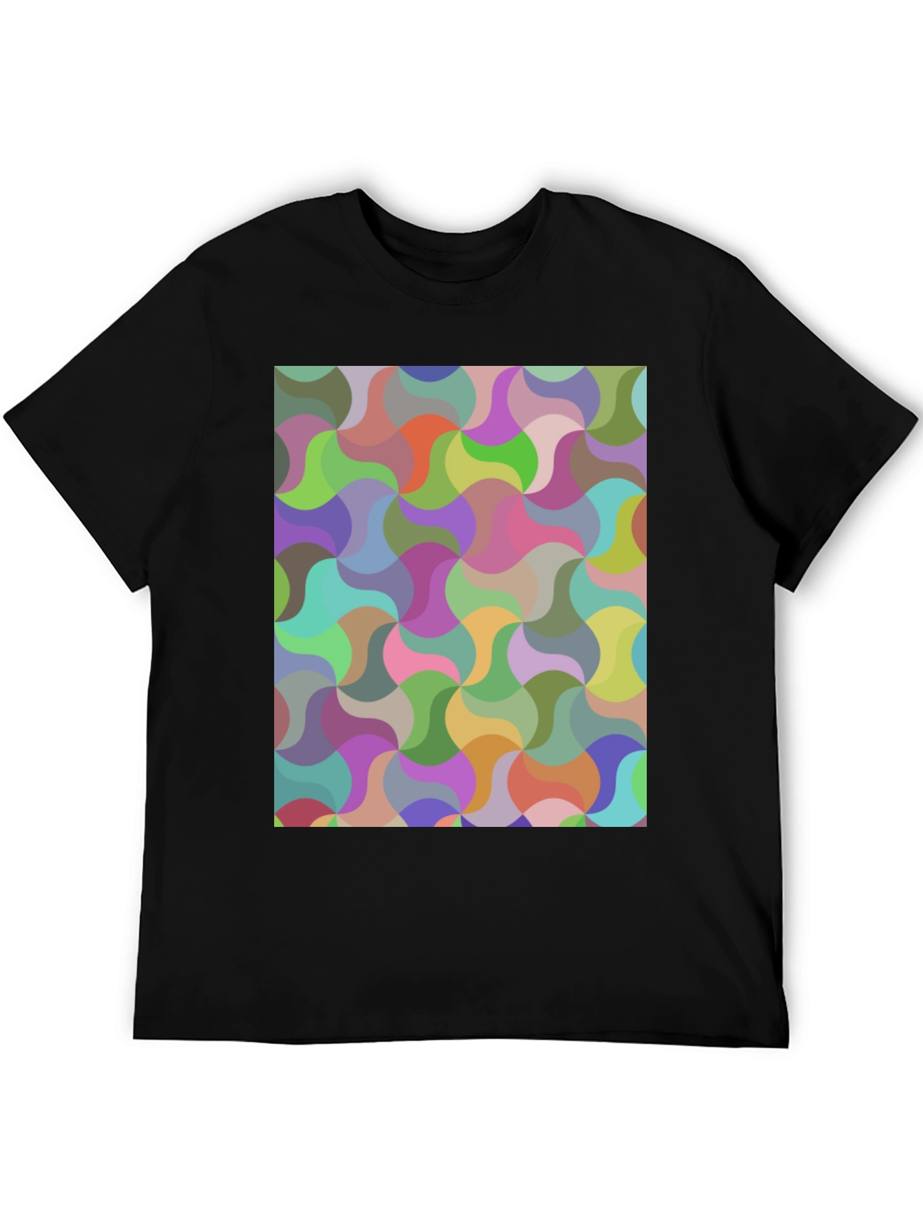 Black Abstract Geometric Pattern Crew Neck T-Shirt view 5