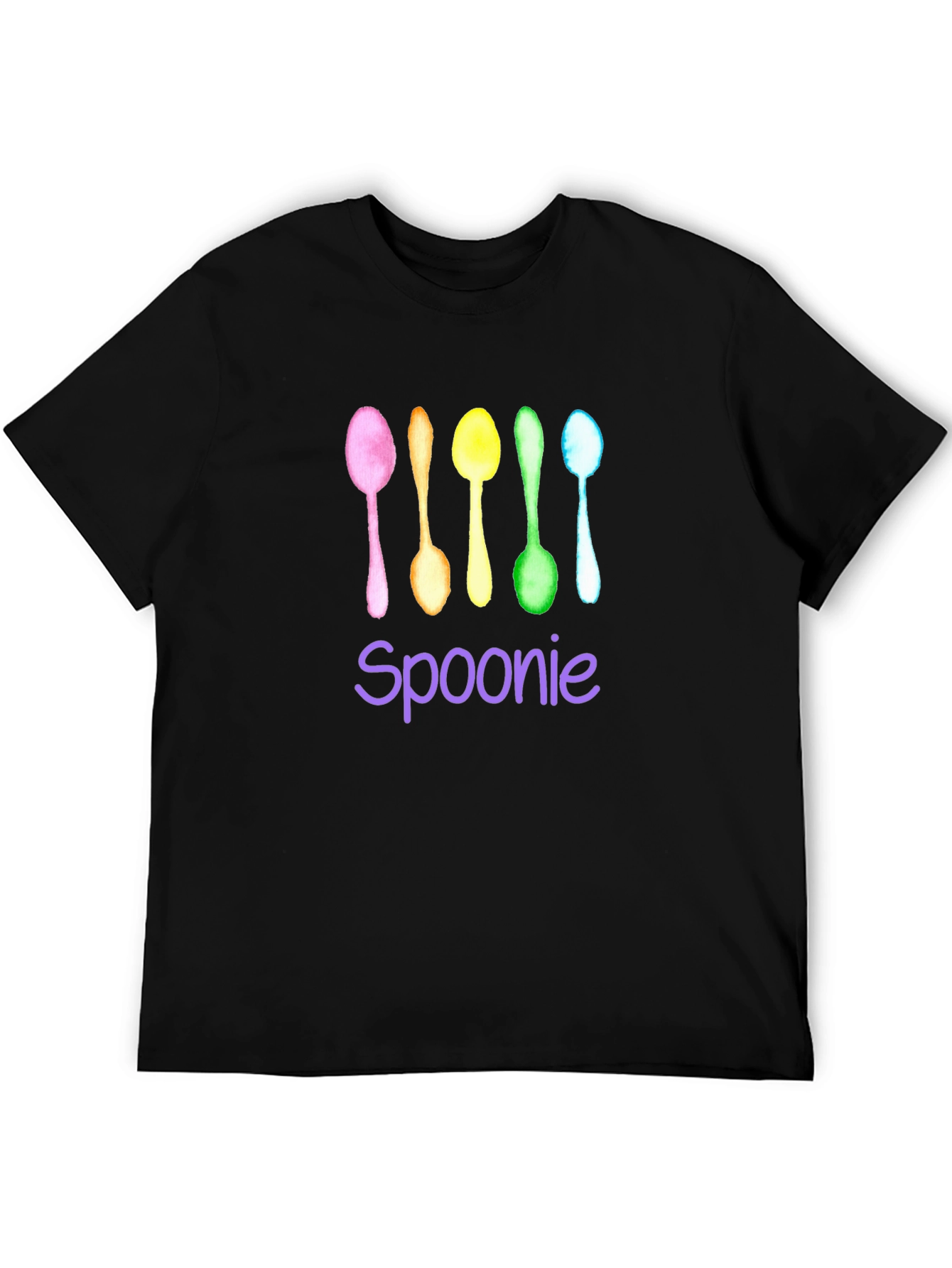 Black Spoonie T-Shirt - Colorful Watercolor Spoons view 5