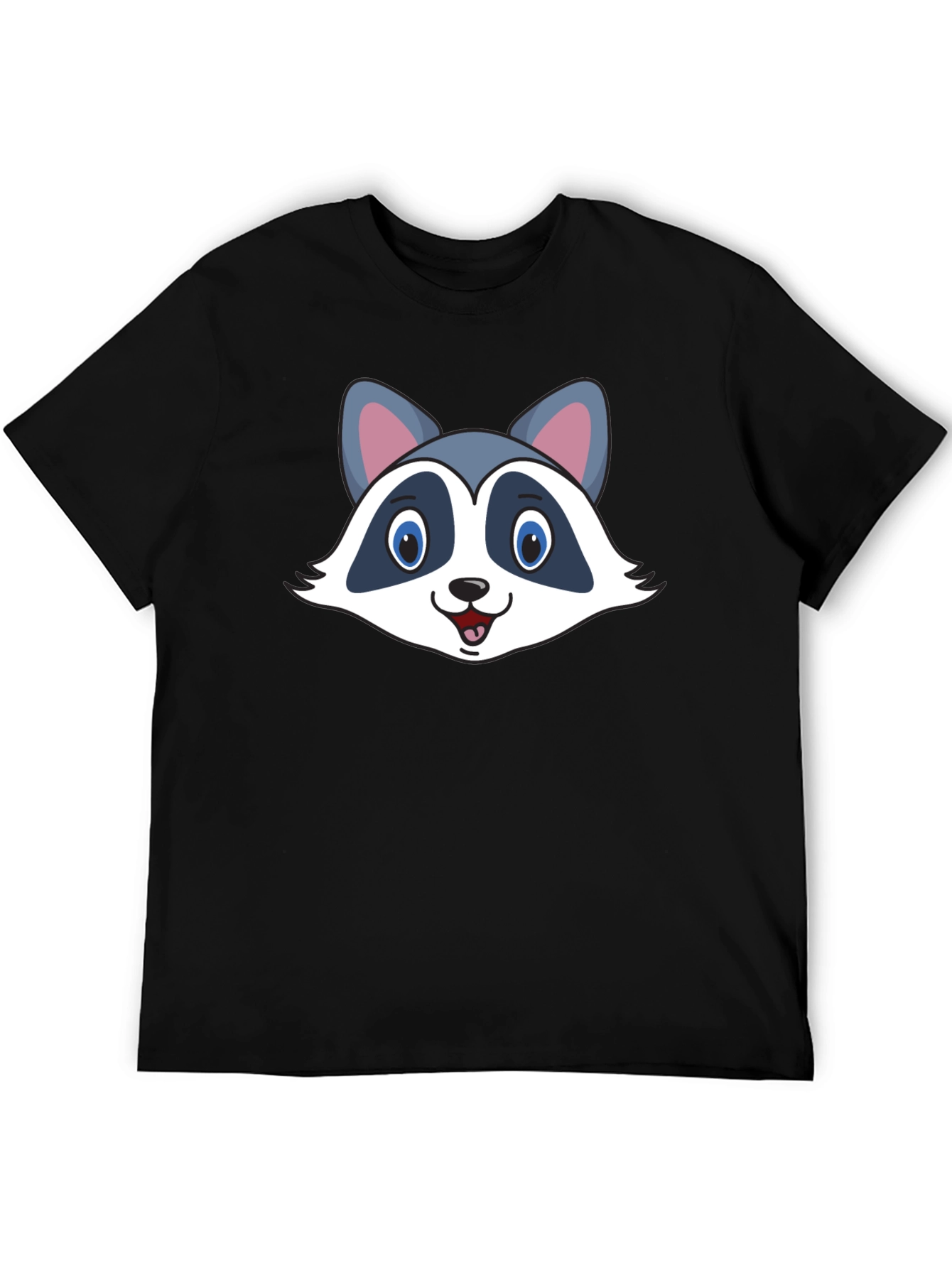 Black Cute Raccoon Graphic Black T-Shirt view 5