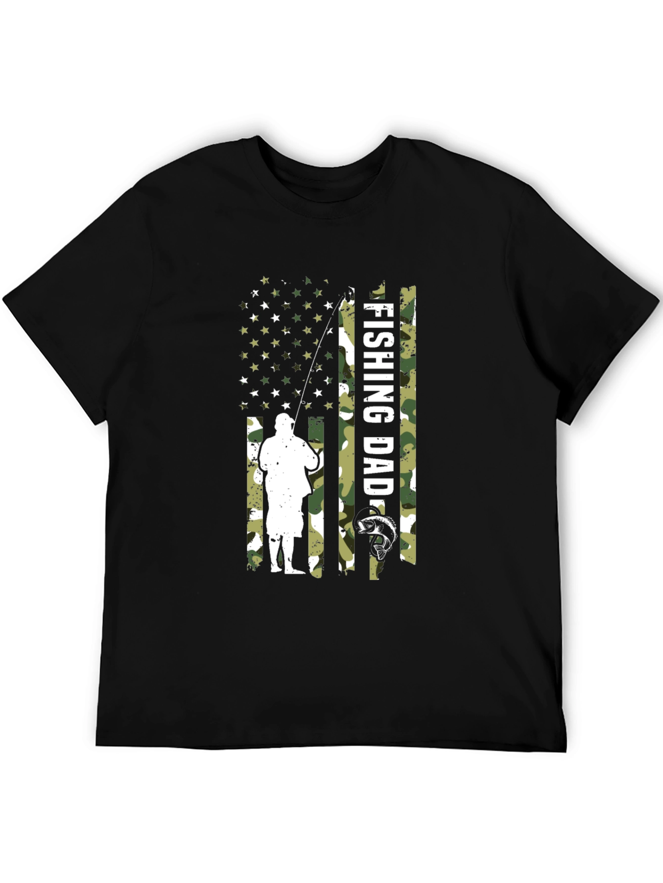 Black Fishing Dad Camo American Flag T-Shirt view 5