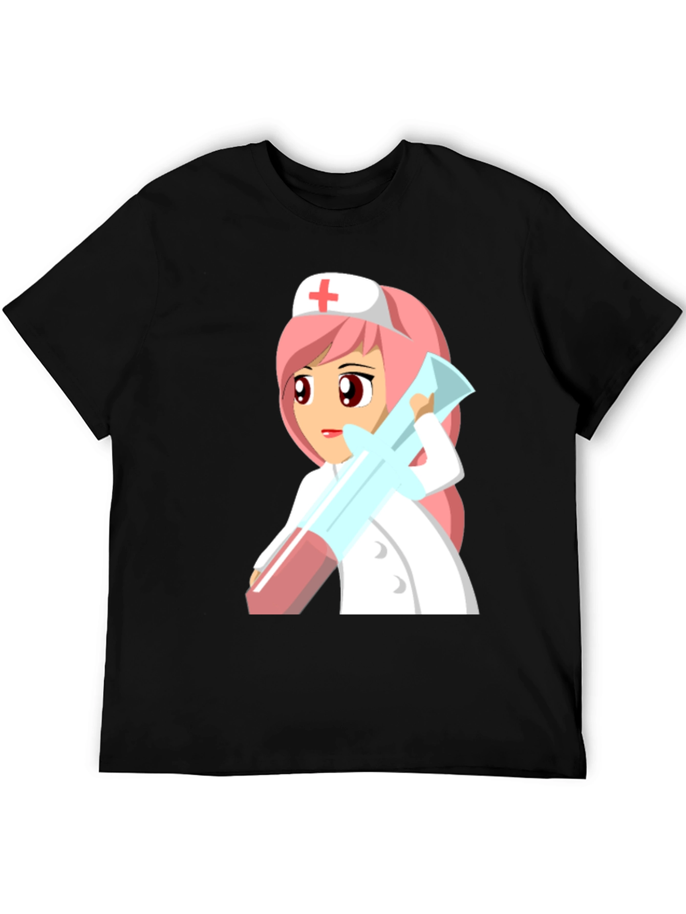 Black Cartoon Nurse Graphic Tee - Unisex Black T-Shirt view 5