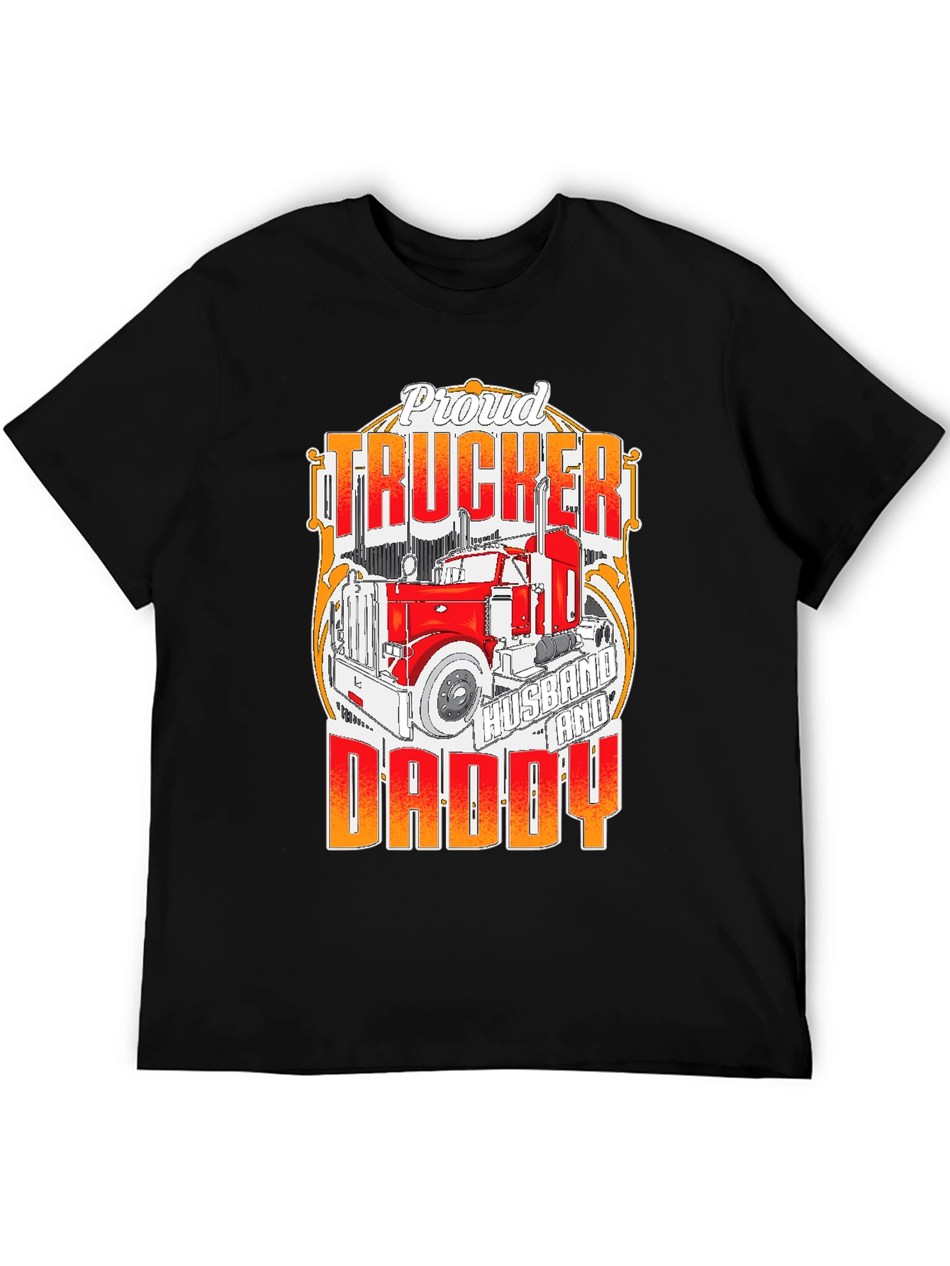 Black Proud Trucker Husband and Daddy T-Shirt view 5