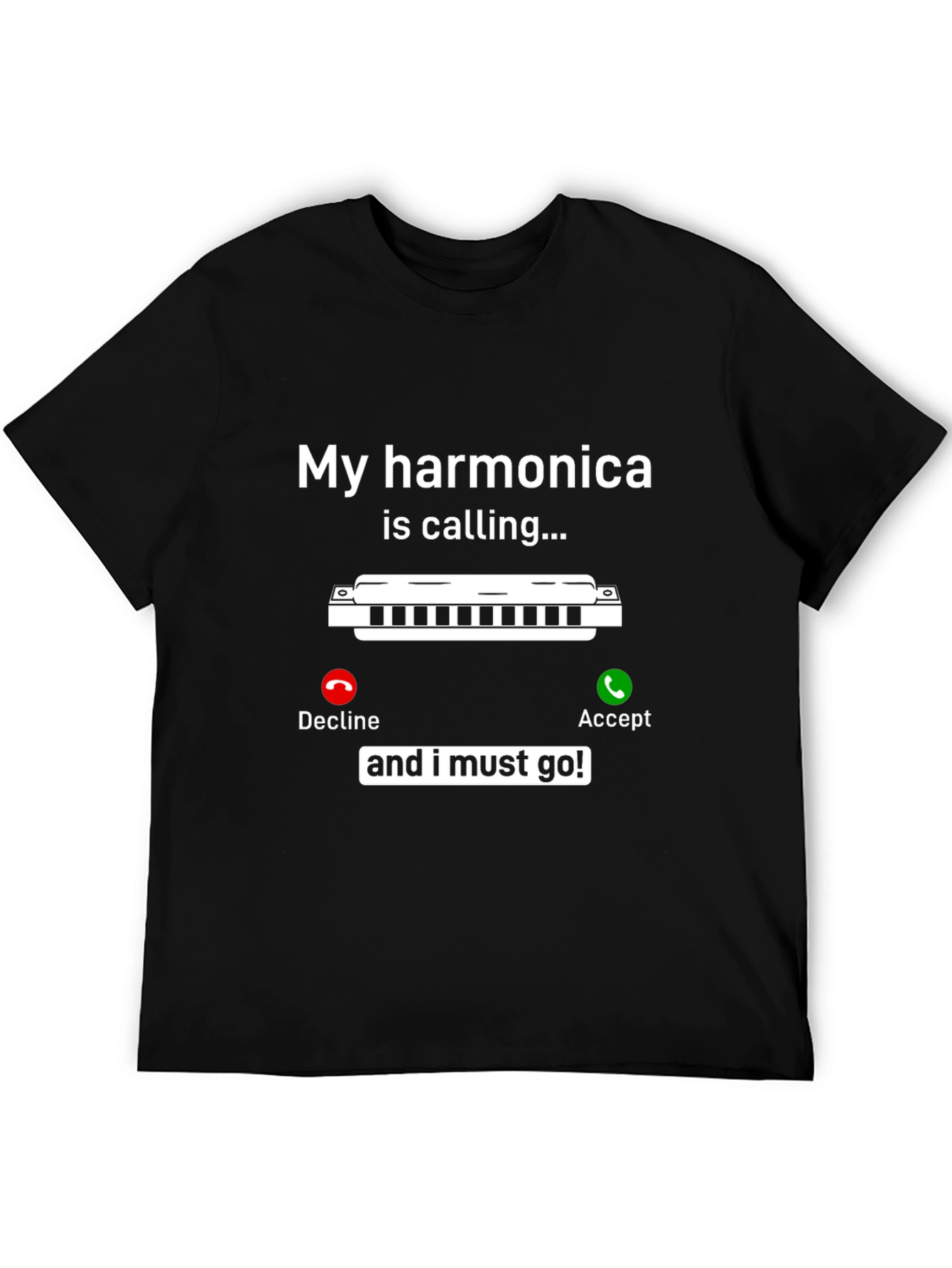 Black Harmonica Calling T-Shirt - Music Lover Tee view 5