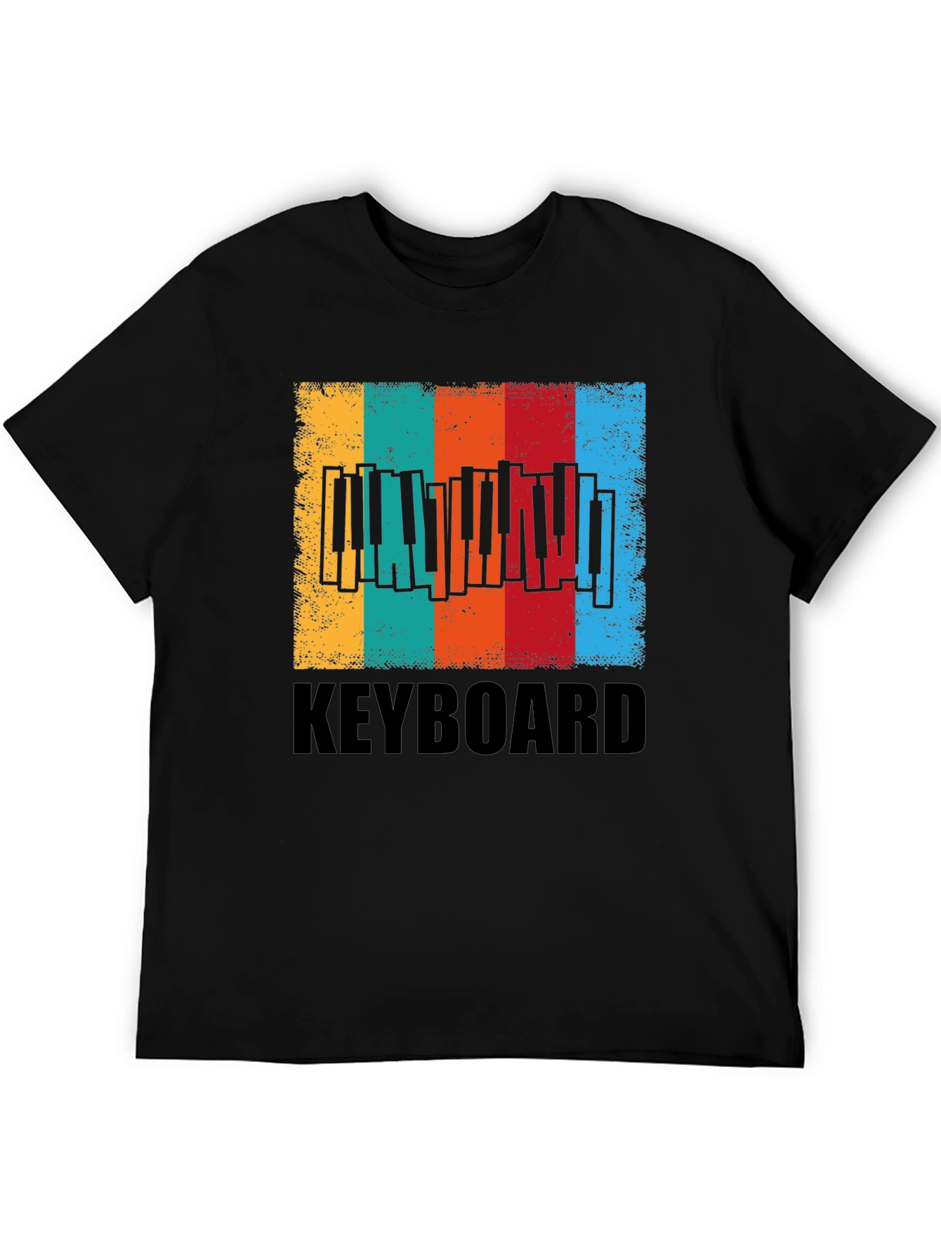 Black Vintage Keyboard Music T-Shirt view 5