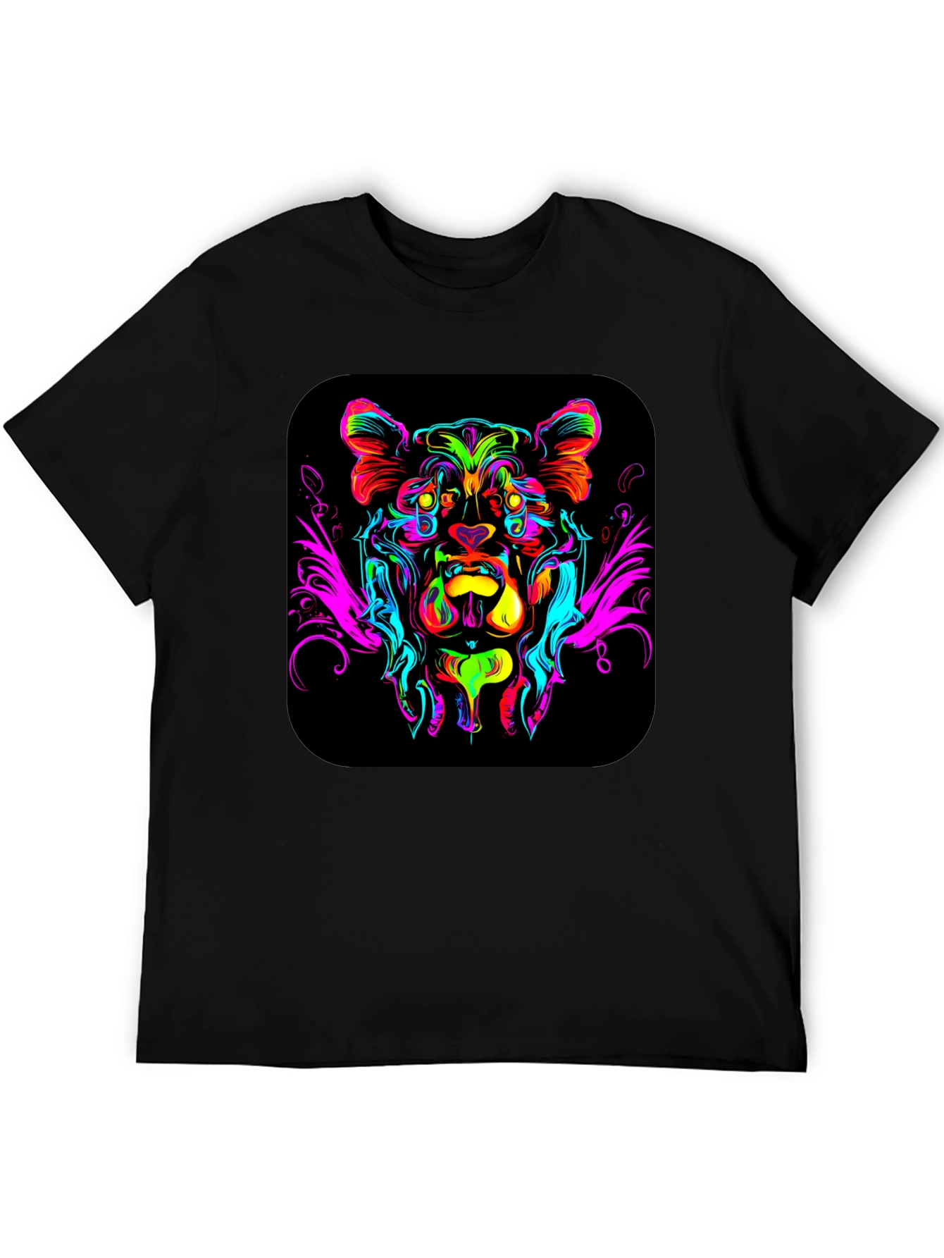 Black Vivid Lion Graphic Black T-Shirt view 5