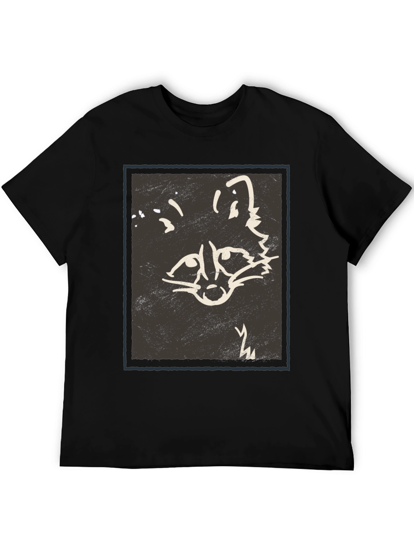 Black Abstract Raccoon Graphic Print Black T-Shirt view 5